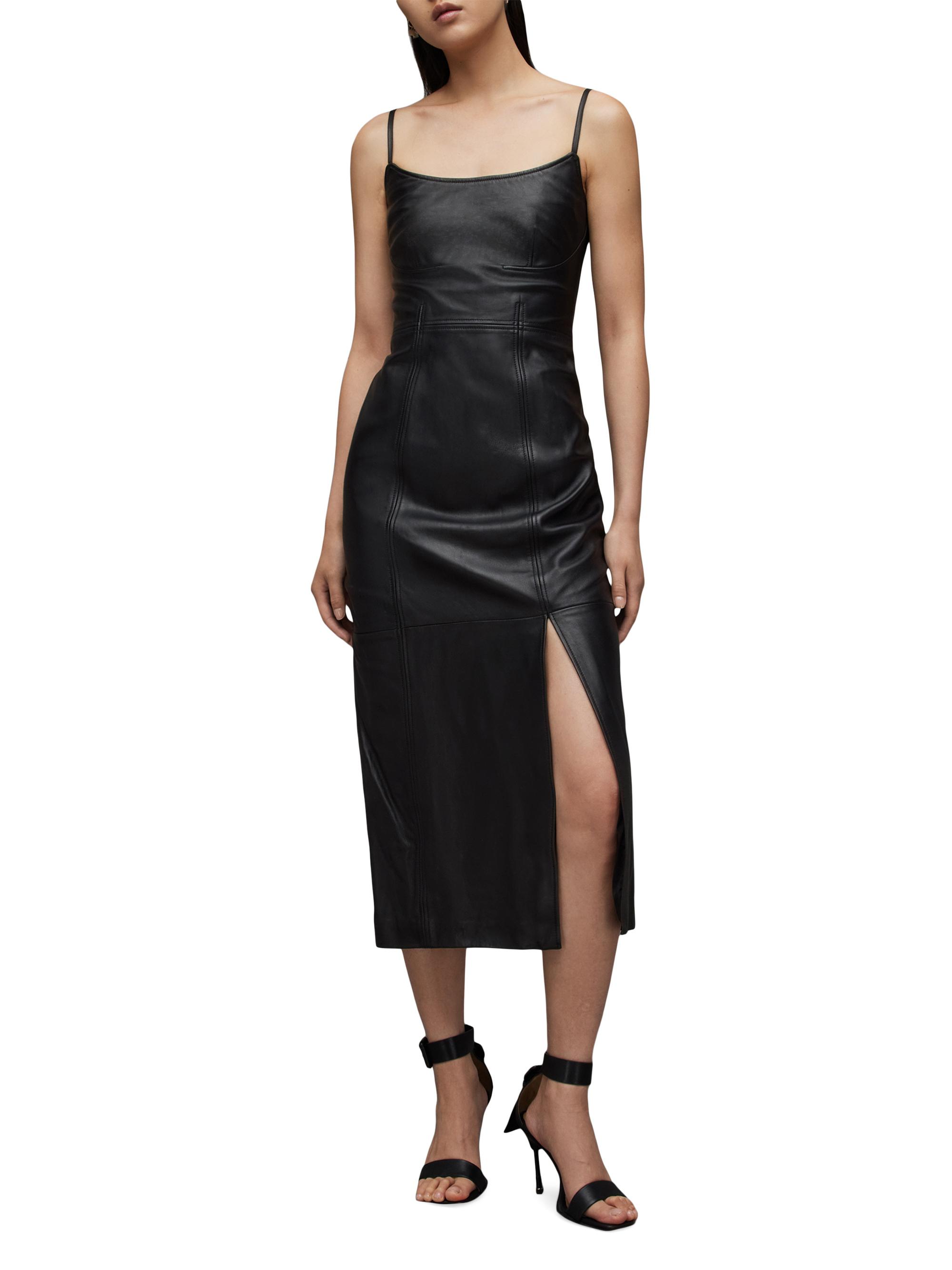 AllSaints Norlene Leather Midi-Dress | Saks Fifth Avenue
