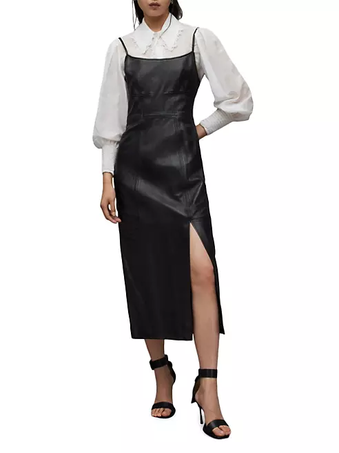 Shop AllSaints Norlene Leather Midi-Dress | Saks Fifth Avenue