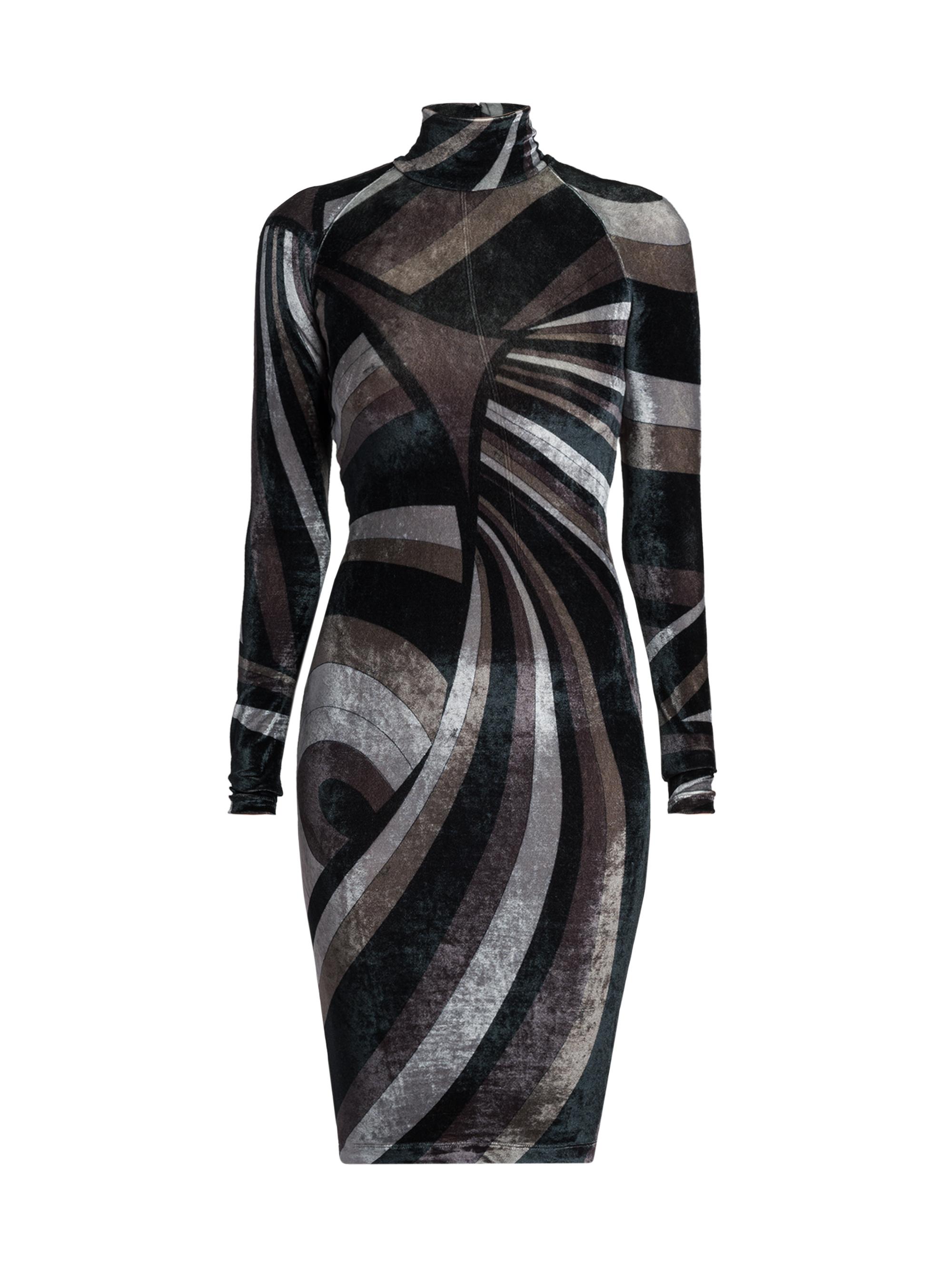 Pucci Women's Long-Sleeve Velvet Midi-Dress - Grigio Nero