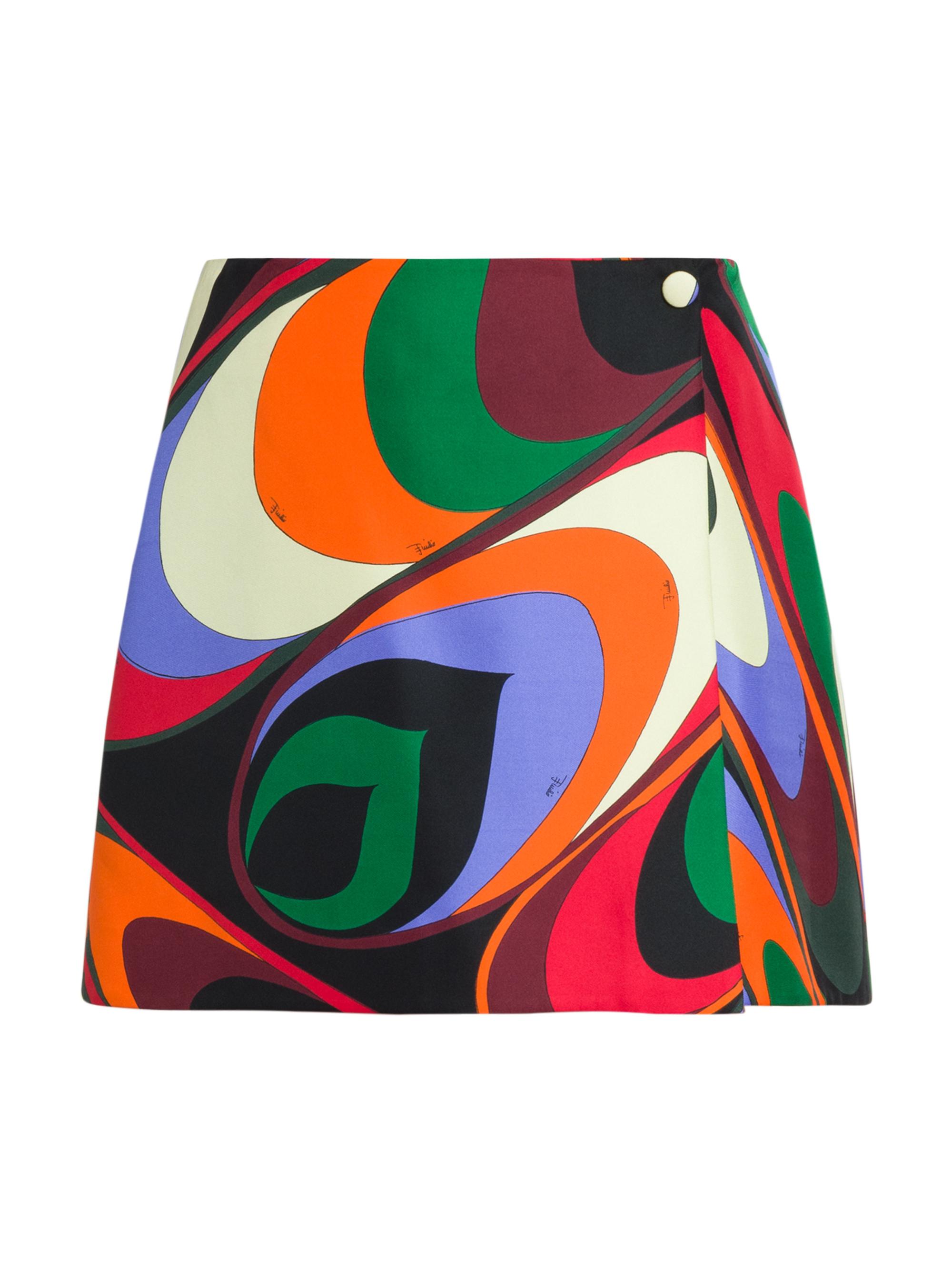 Pucci Women's Printed Silk Wrap Miniskirt - Arancio Verde