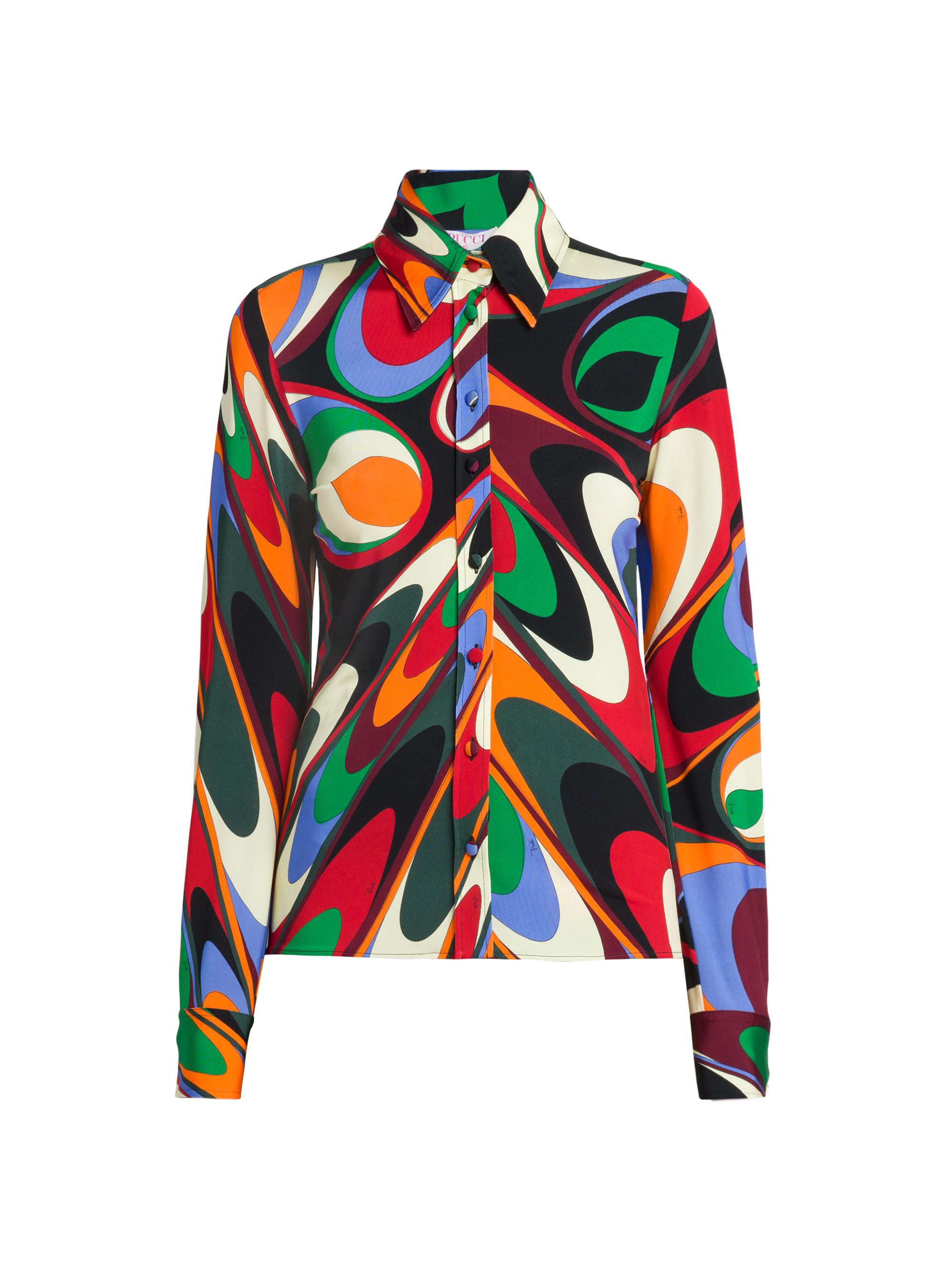 Pucci Women's Printed Long-Sleeve Blouse - Arancio Verde