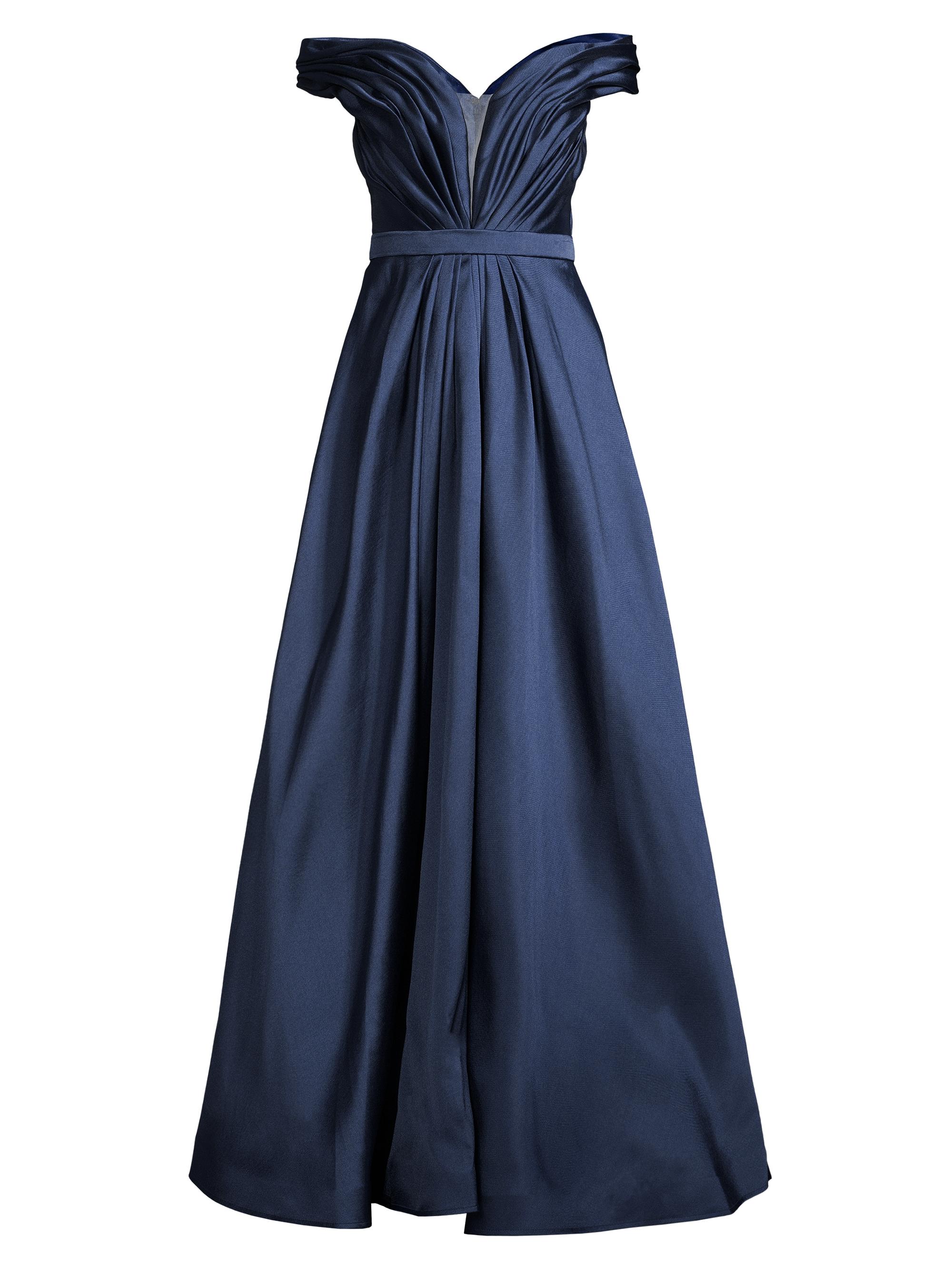 Basix Women's Pleated Off-The-Shoulder Gown - Navy