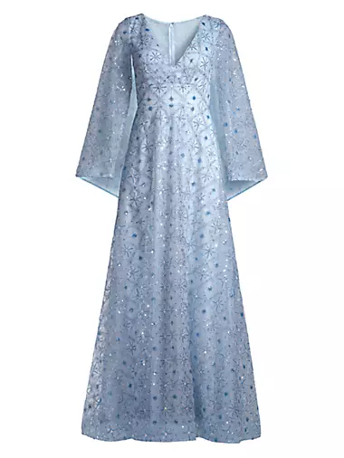 Sequined Capelet-Sleeve Gown