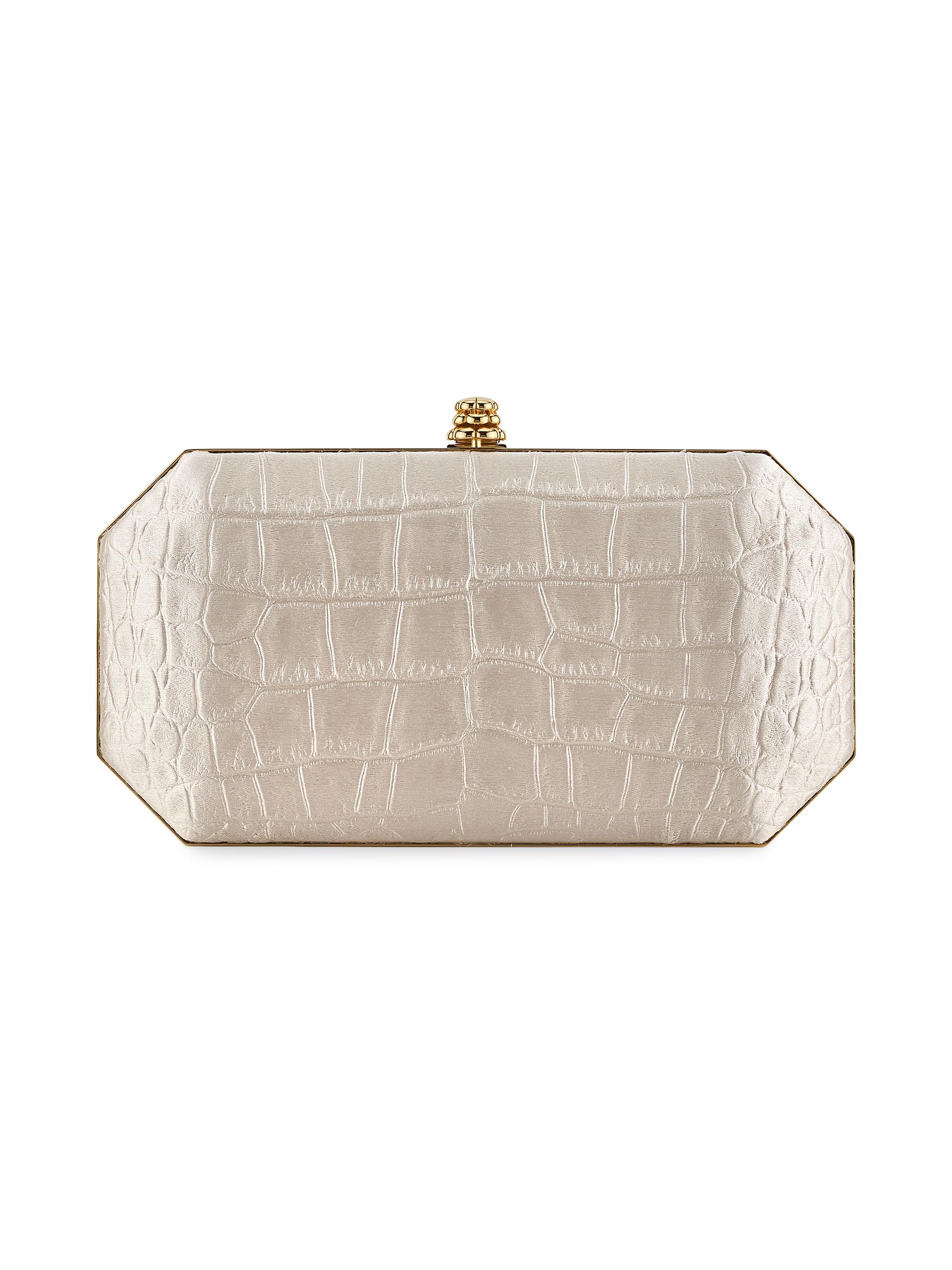 Tyler Ellis Women's Perry Clutch Small in Stamped Satin with Gold Hardware - Champagne Bubble