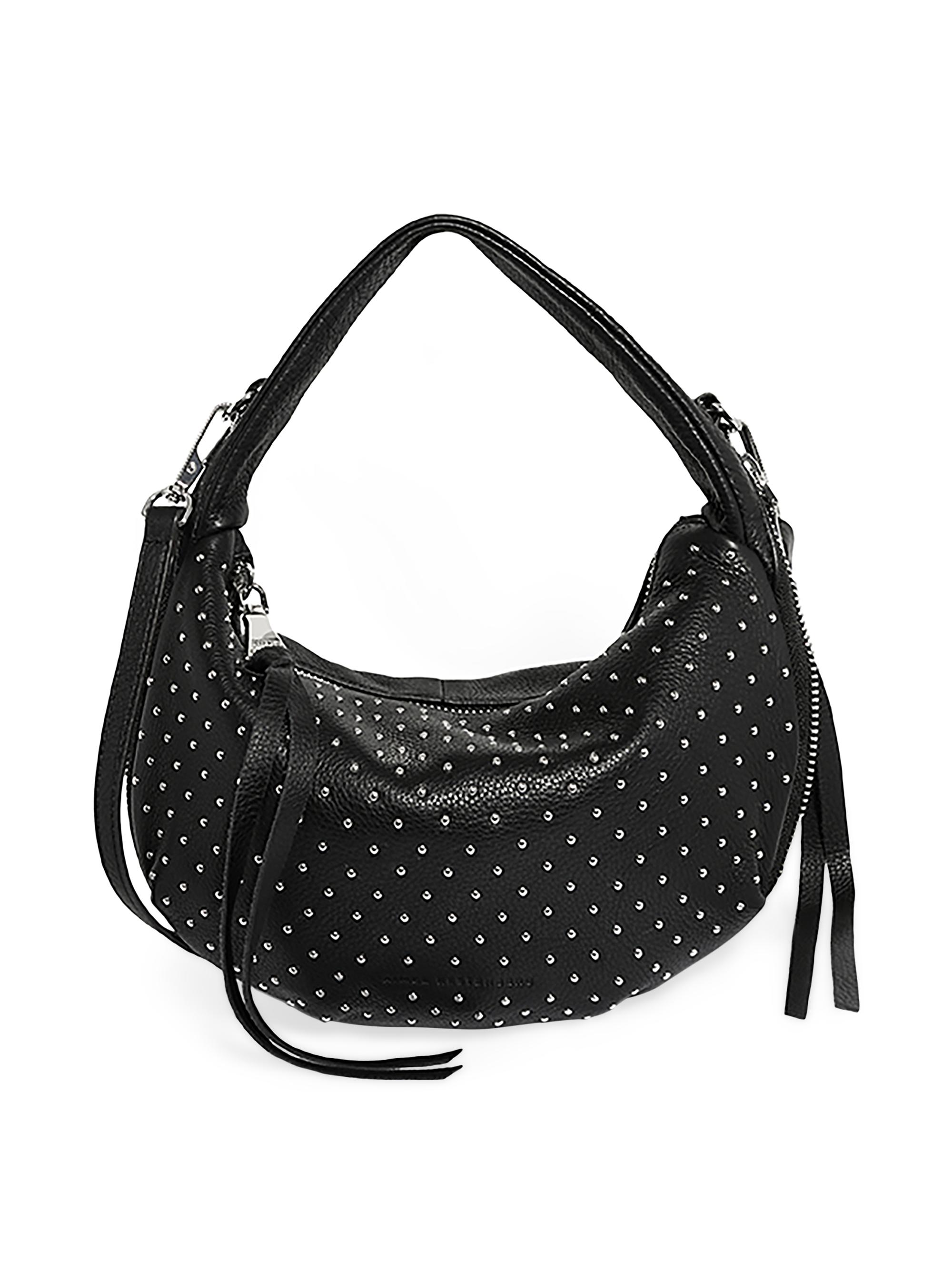 Aimee Kestenberg Women's Roxbury Studded Leather Mini Convertible Crossbody Bag - Black W Shiny Silver Studs