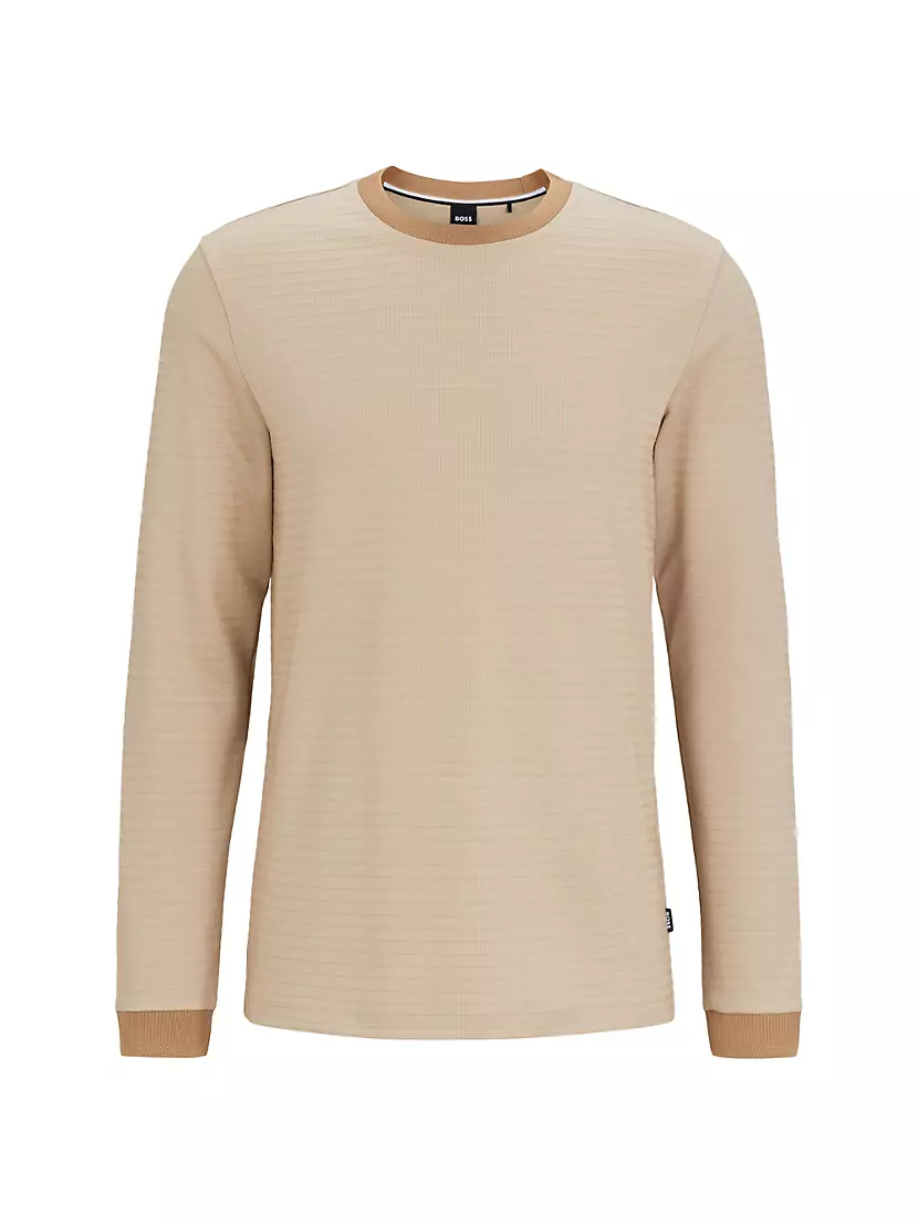 Shop BOSS Long-Sleeved Cotton-Blend T-Shirt With Ottoman Structure | Saks  Fifth Avenue