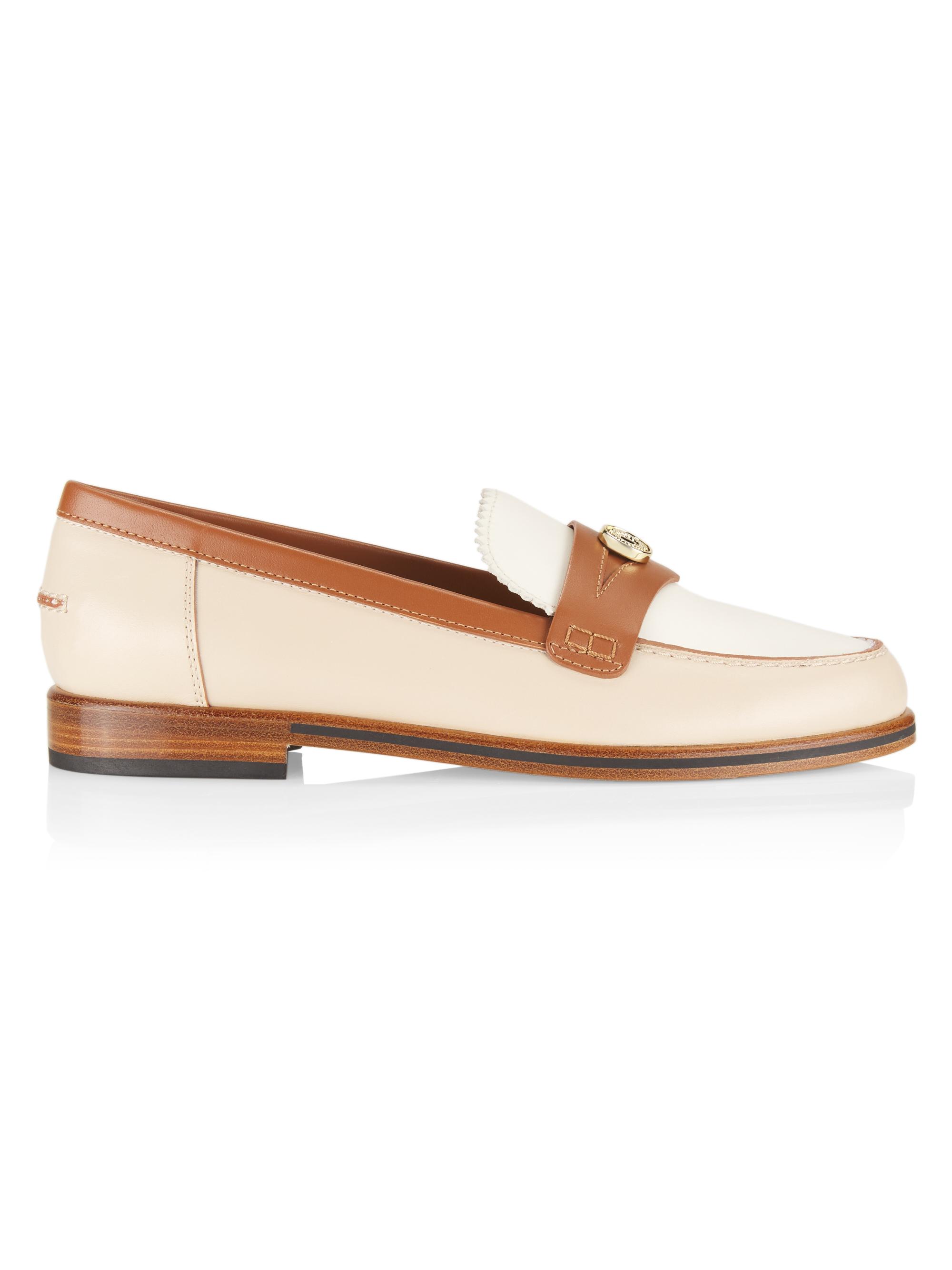 Pollini Women's Colorblocked Leather Loafers -  Toffee Beige