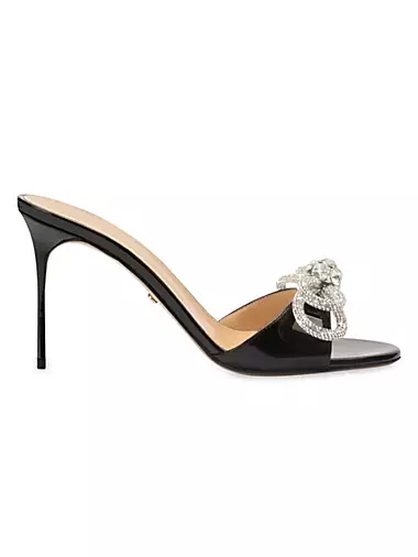 Crystal Bow Patent Leather Slide Sandals