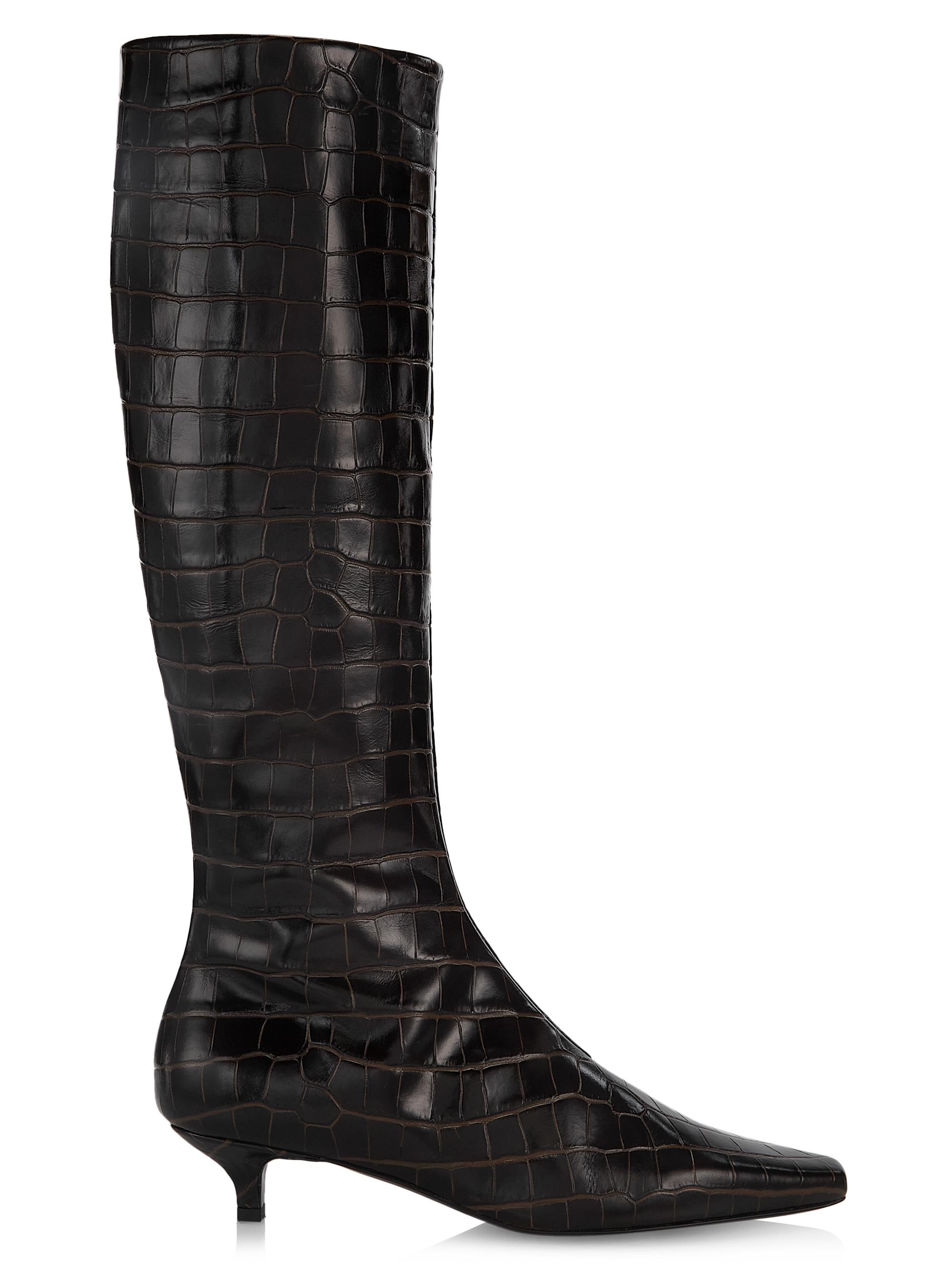 Toteme Women's Crocodile-Embossed Leather Knee-High Boots - Dark Brown