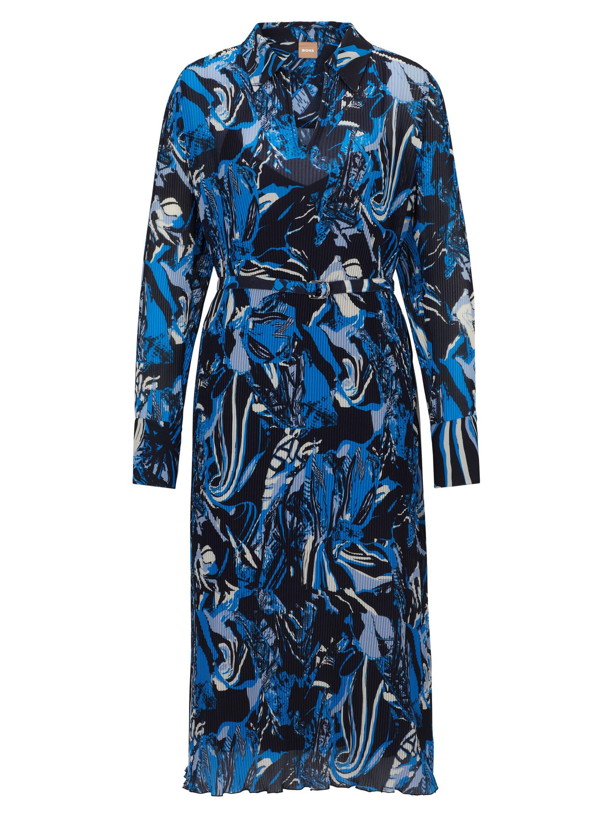 BOSS Women's Seasonal-Print Dress with Belt and V Neckline - Patterned