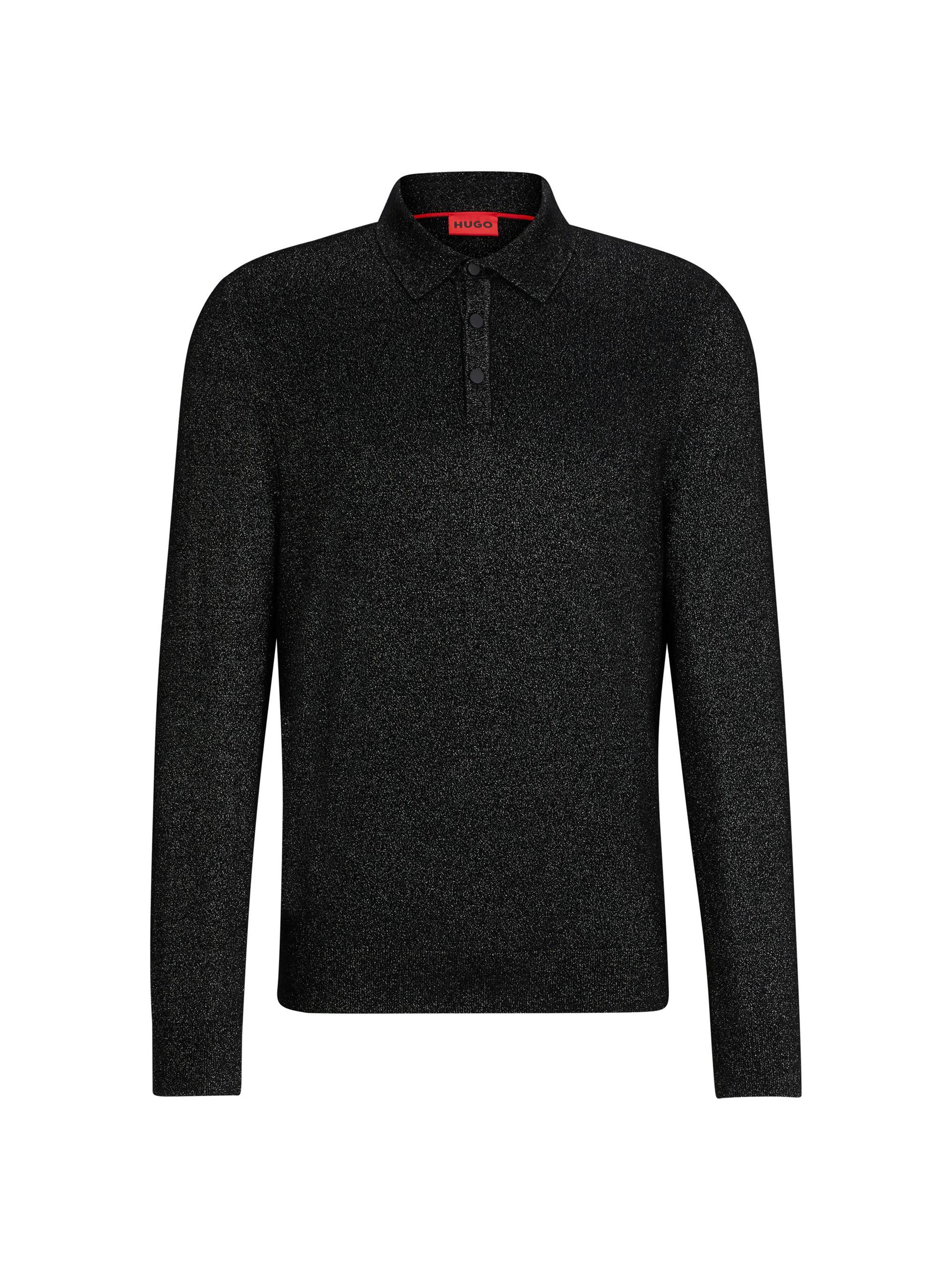 HUGO Men's Relaxed-Fit Sparkle-Effect Polo Sweater - Black