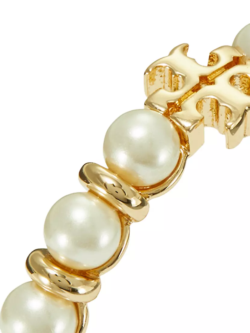 Tory Burch Gold Plated Elegant Kira Pearl Ring. Size 7. 