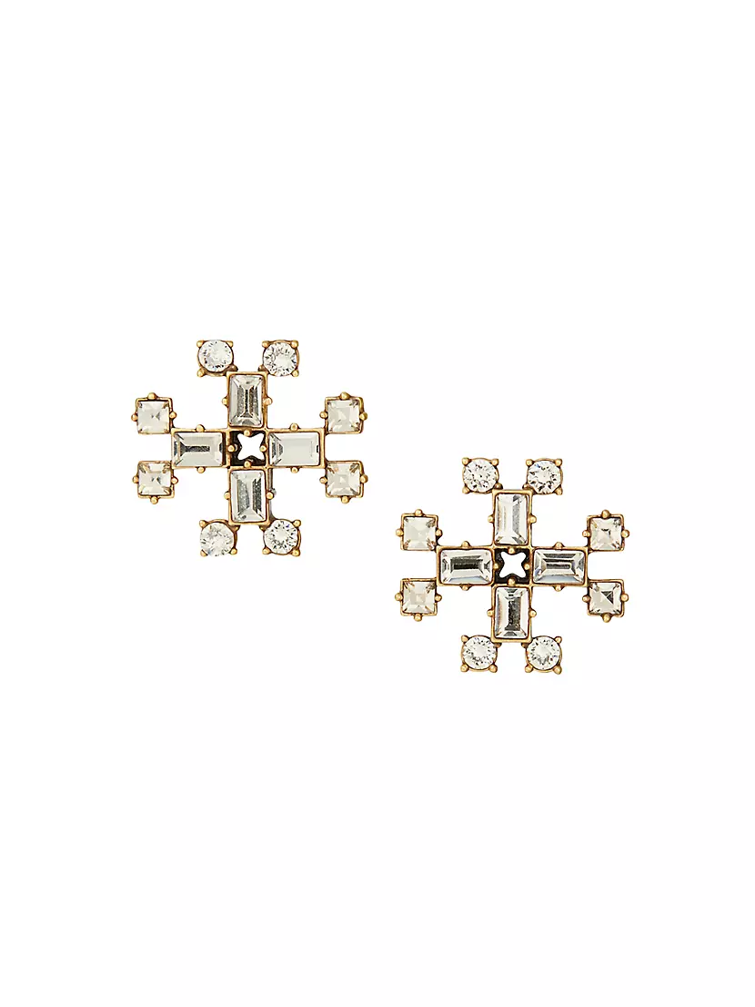 Tory Burch Kira Crystal & Mother of Pearl Logo Stud Earrings in 18K Gold  Plated