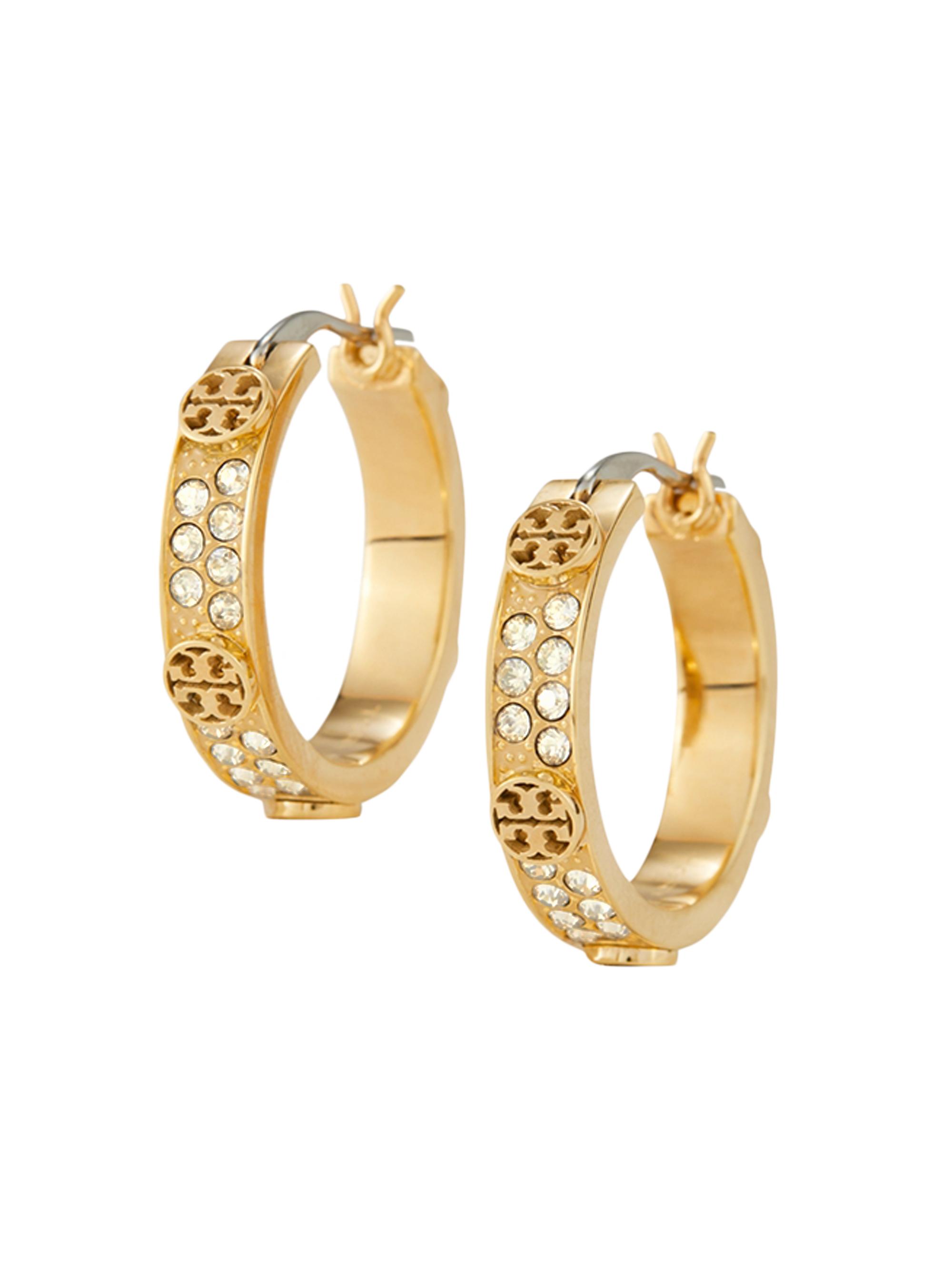 Tory Burch Women's  Icon Pave Hoop Earrings - Tory Gold Crystal