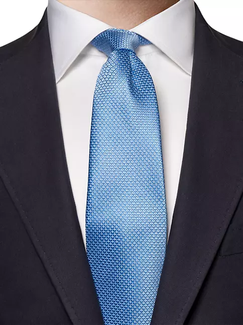Brown Geometric Silk Linen Tie - Eton