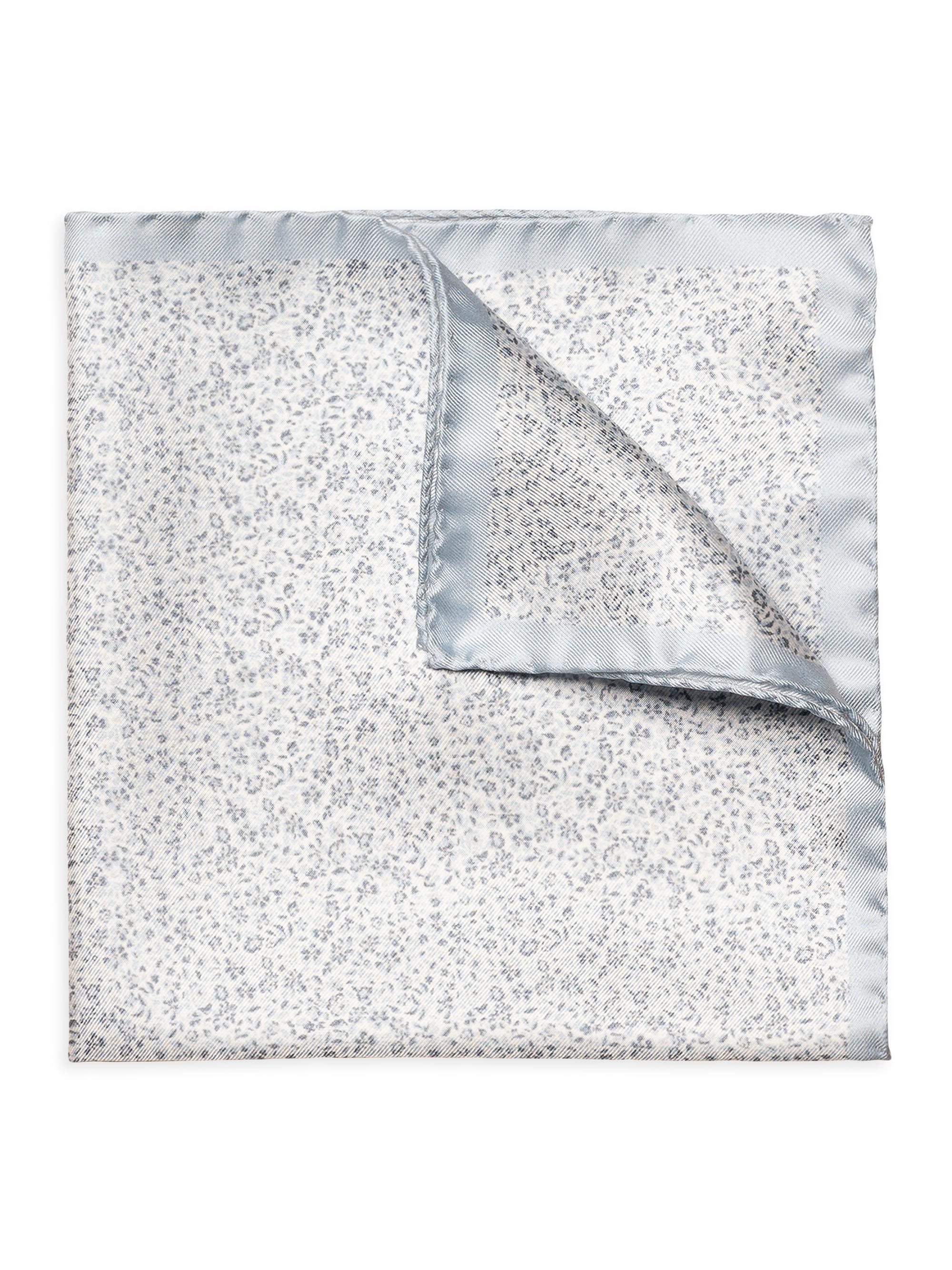 Eton Men's Floral Silk Pocket Square - Blue