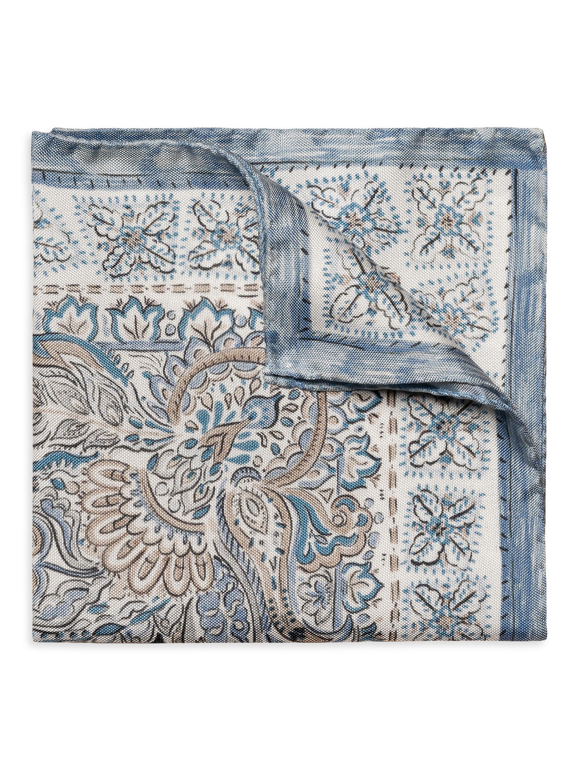 Eton Men's Paisley Silk Pocket Square - Blue
