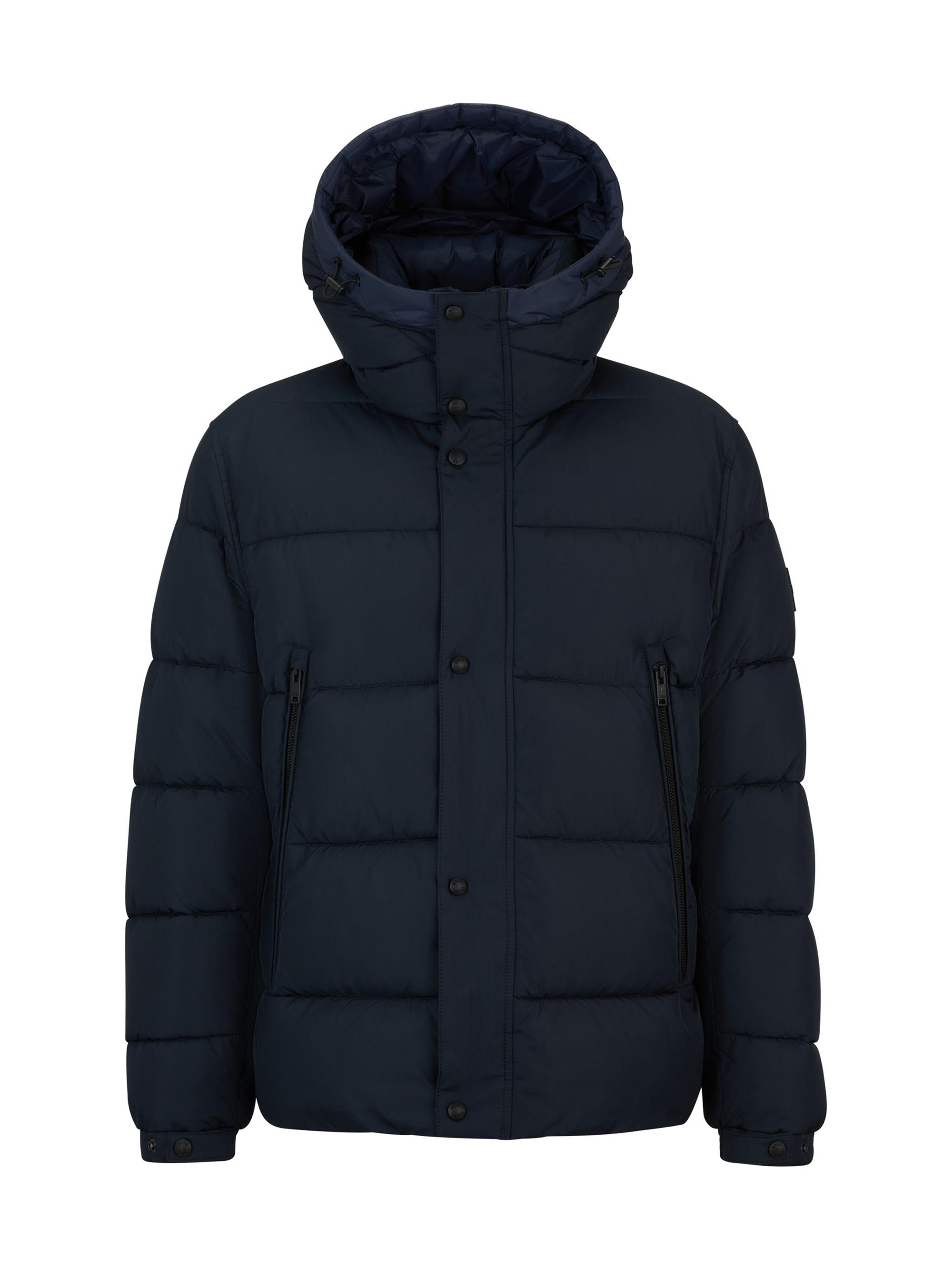 BOSS Men's Water-Repellent Hooded Puffer Jacket With Logo Badge - Dark Blue