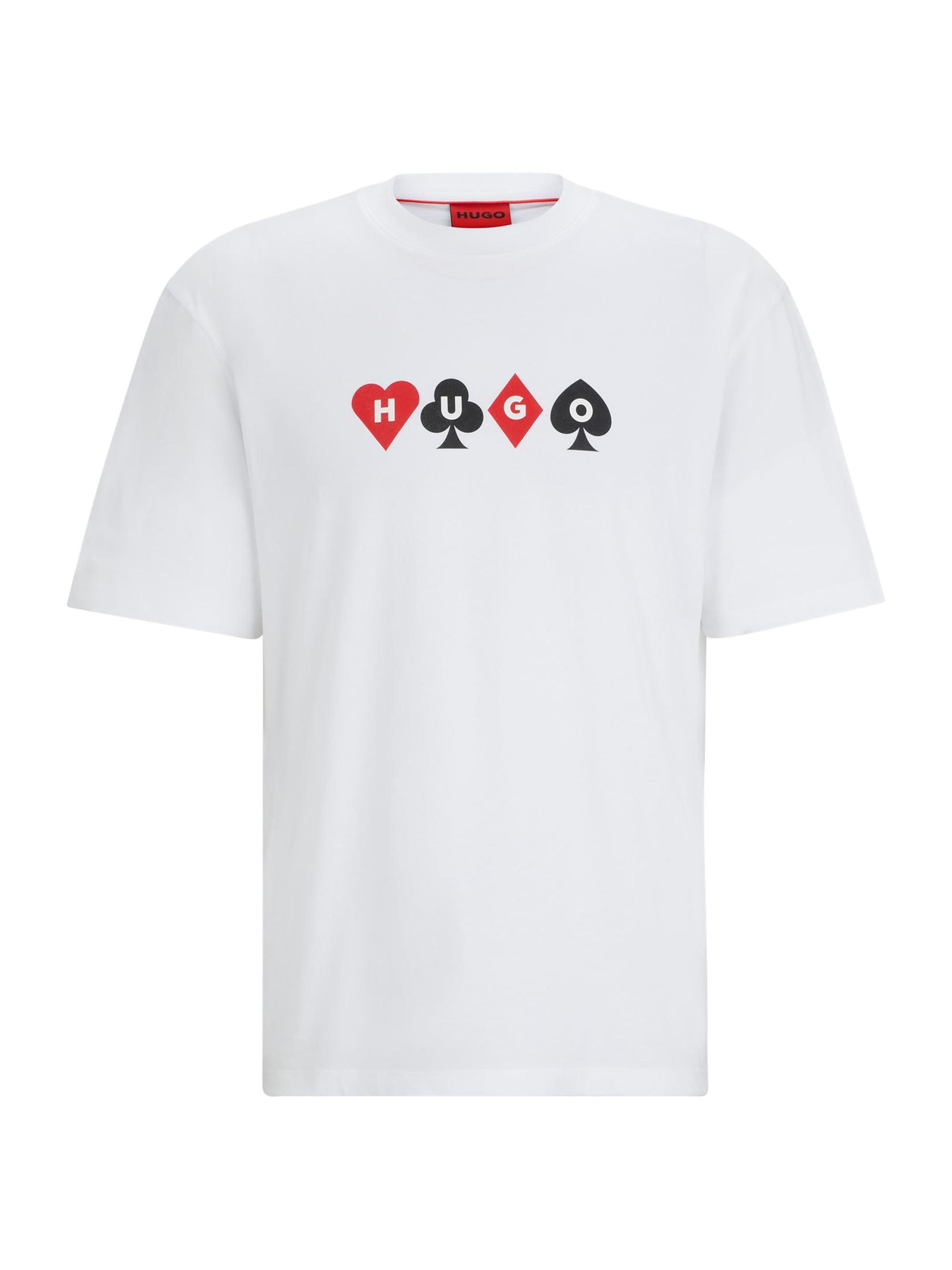 HUGO Men's Relaxed-Fit T-Shirt With Playing-Card Artwork - White