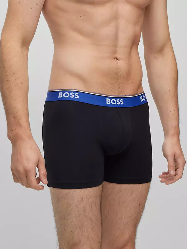 Triple-pack of stretch-cotton boxer briefs with logo waistbands