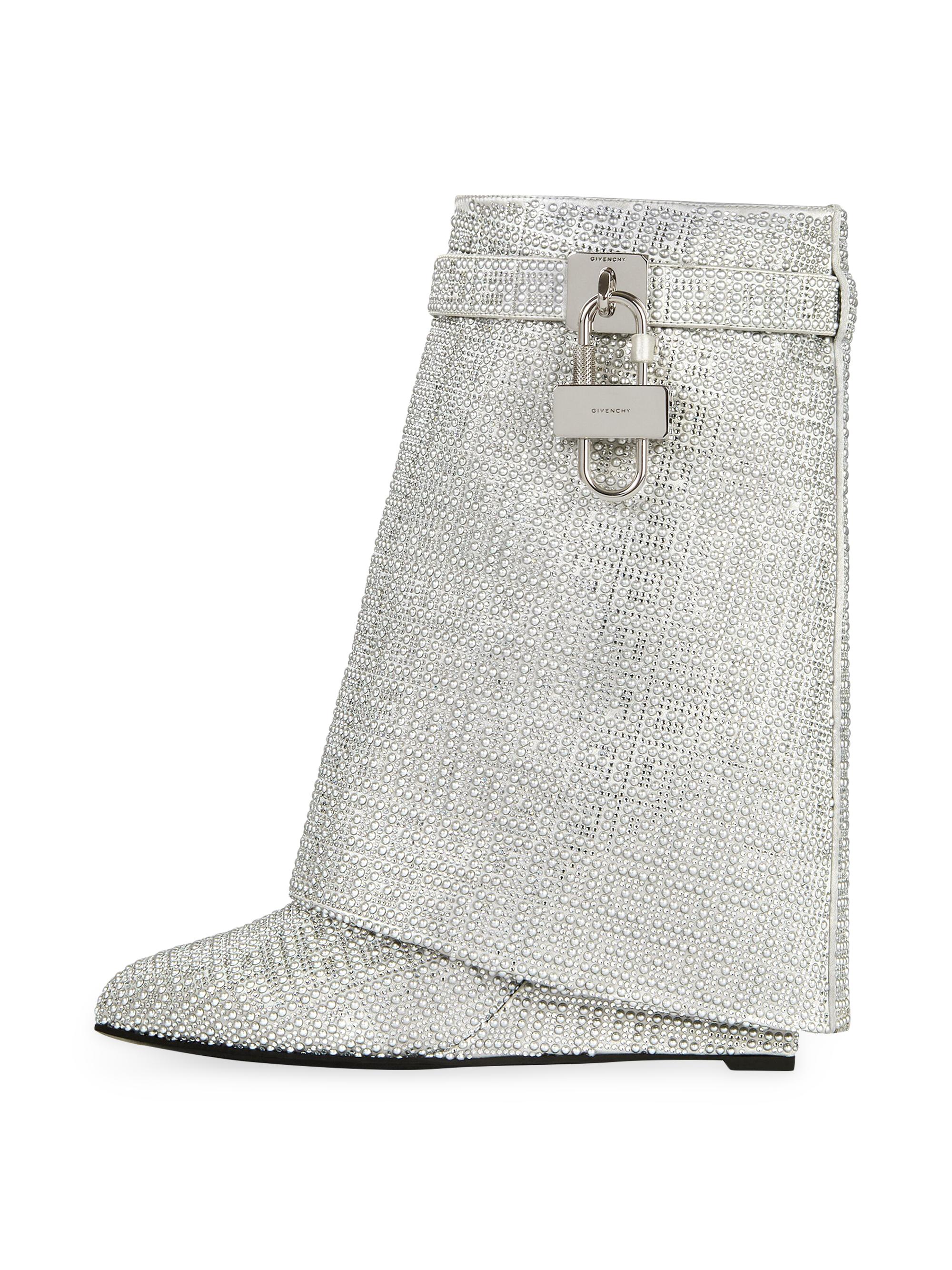 Givenchy Shark Lock Ankle Boots In Satin With 4G Studs And Strass