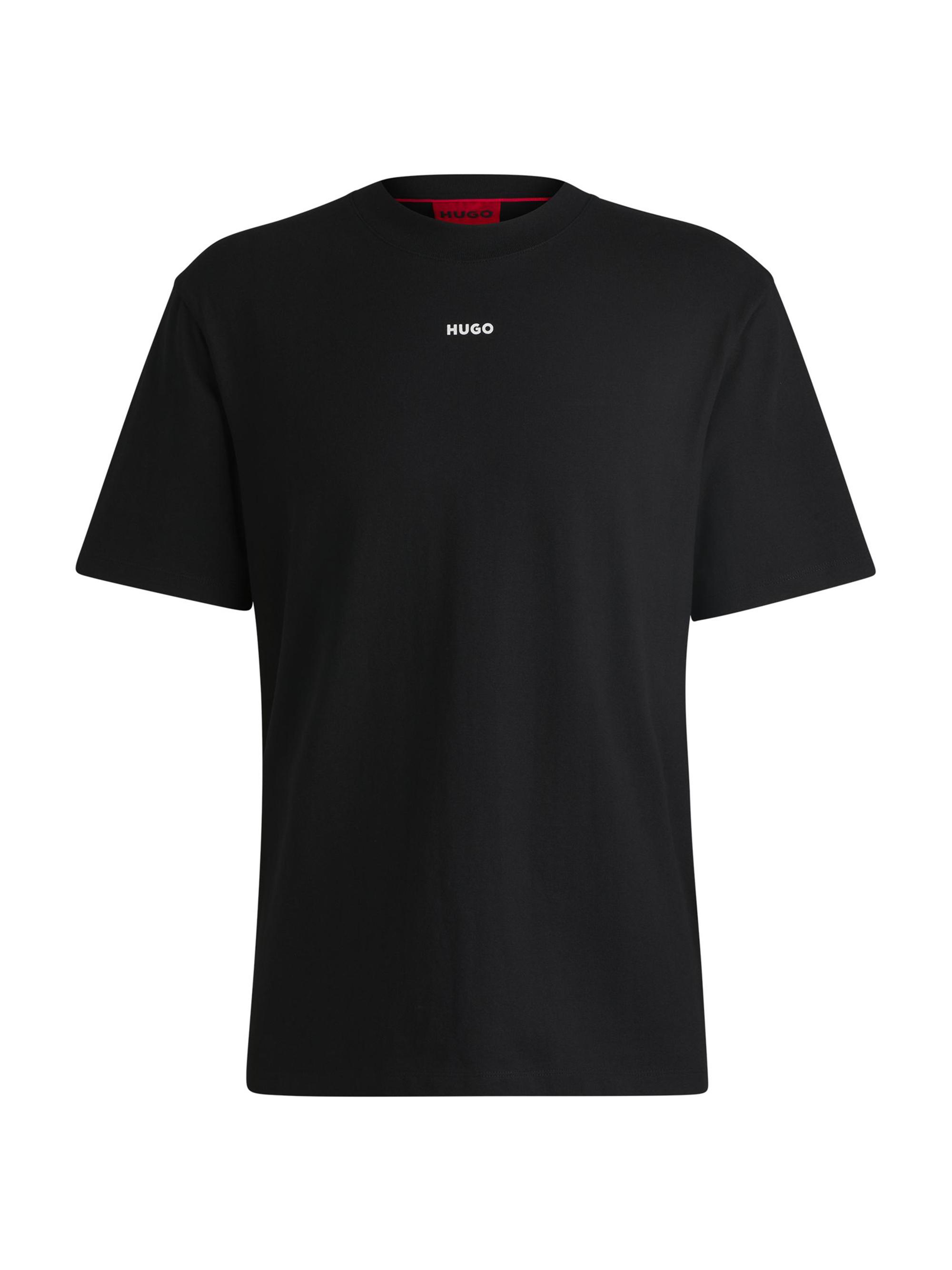 HUGO Men's Cotton-Jersey Relaxed-Fit T-Shirt with Logo Print - Black