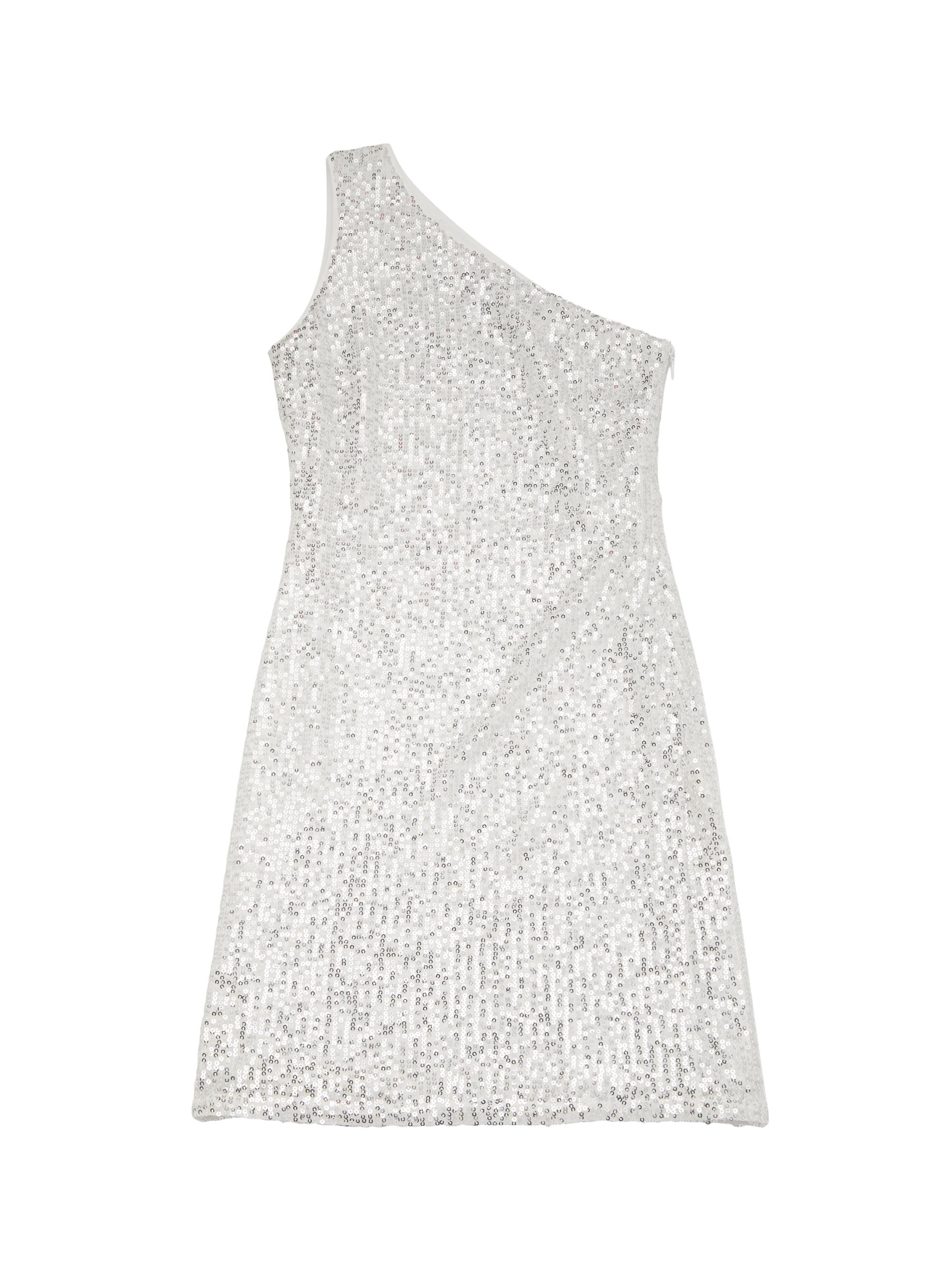 Theme Girl's Sequined One-Shoulder Dress - White Silver