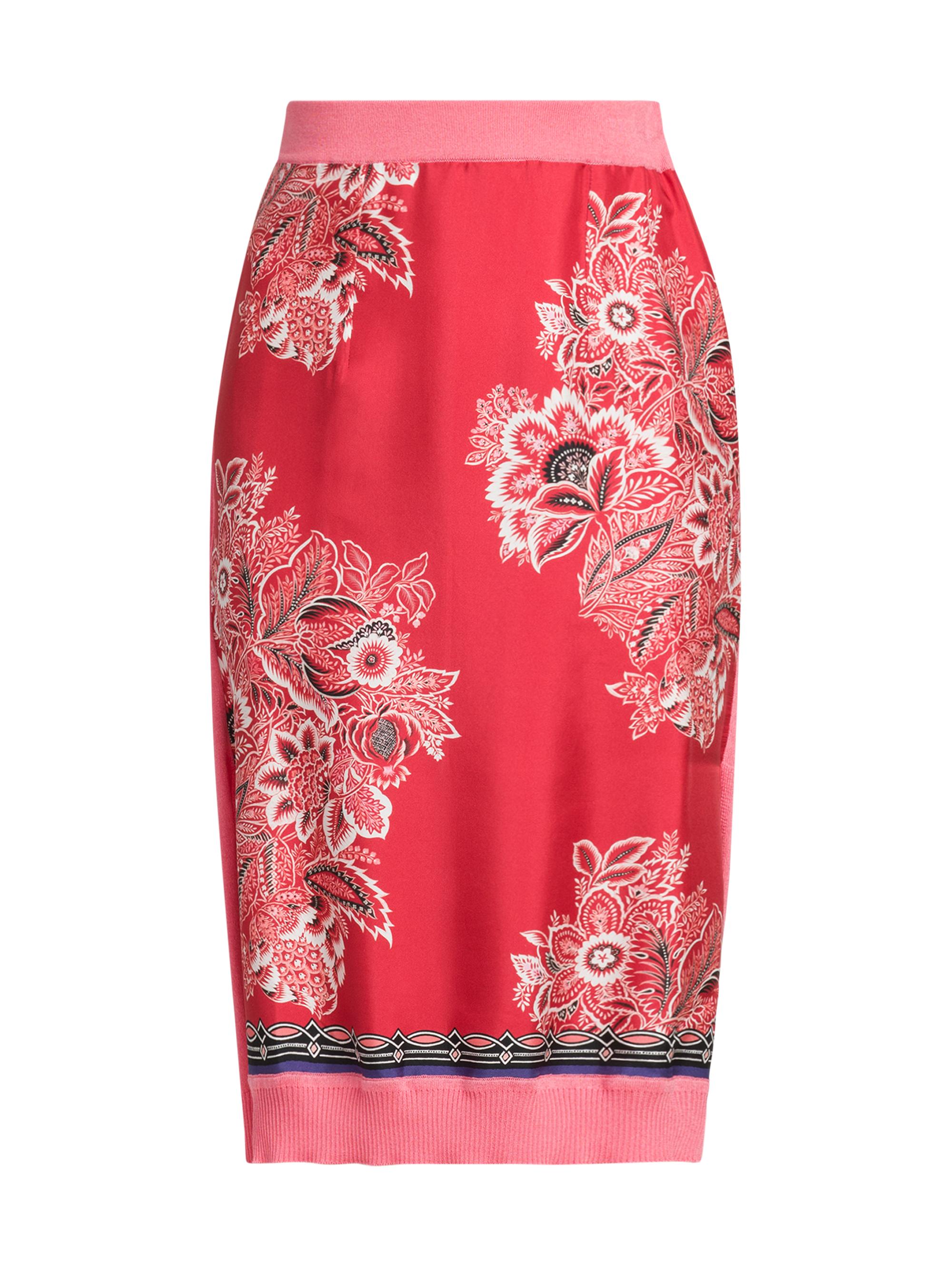 Etro Women's Silk-Front Bandana Knit Midi-Skirt - Print Floral Red