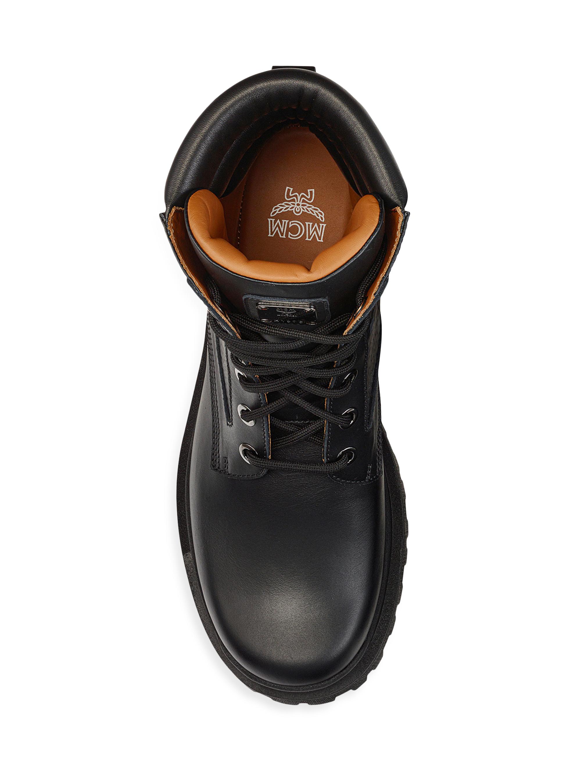 MCM Visetos Logo & Leather Lug-Sole Ankle Boots | Saks Fifth Avenue