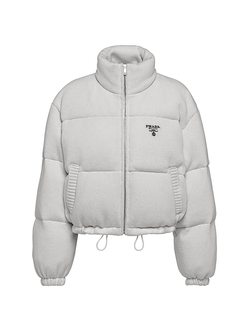 Shop Prada Boxy Wool And Cashmere Knit Puffer Jacket | Saks Shop Prada Boxy Wool And Cashmere Knit Puffer Jacket | Saks