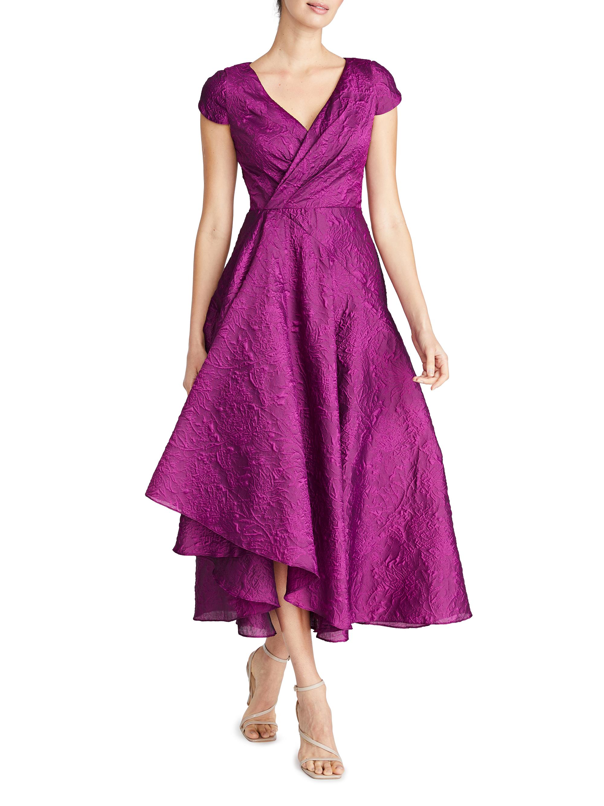 Theia Sevyn Jacquard High-Low Midi-Dress | Saks Fifth Avenue