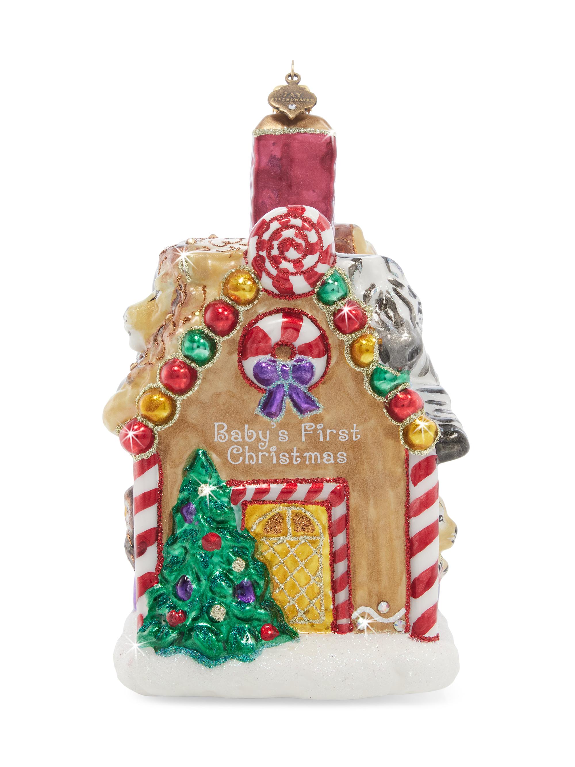 Jay Strongwater Holiday Baby's First Christmas Gingerbread House Ornament - Jewel