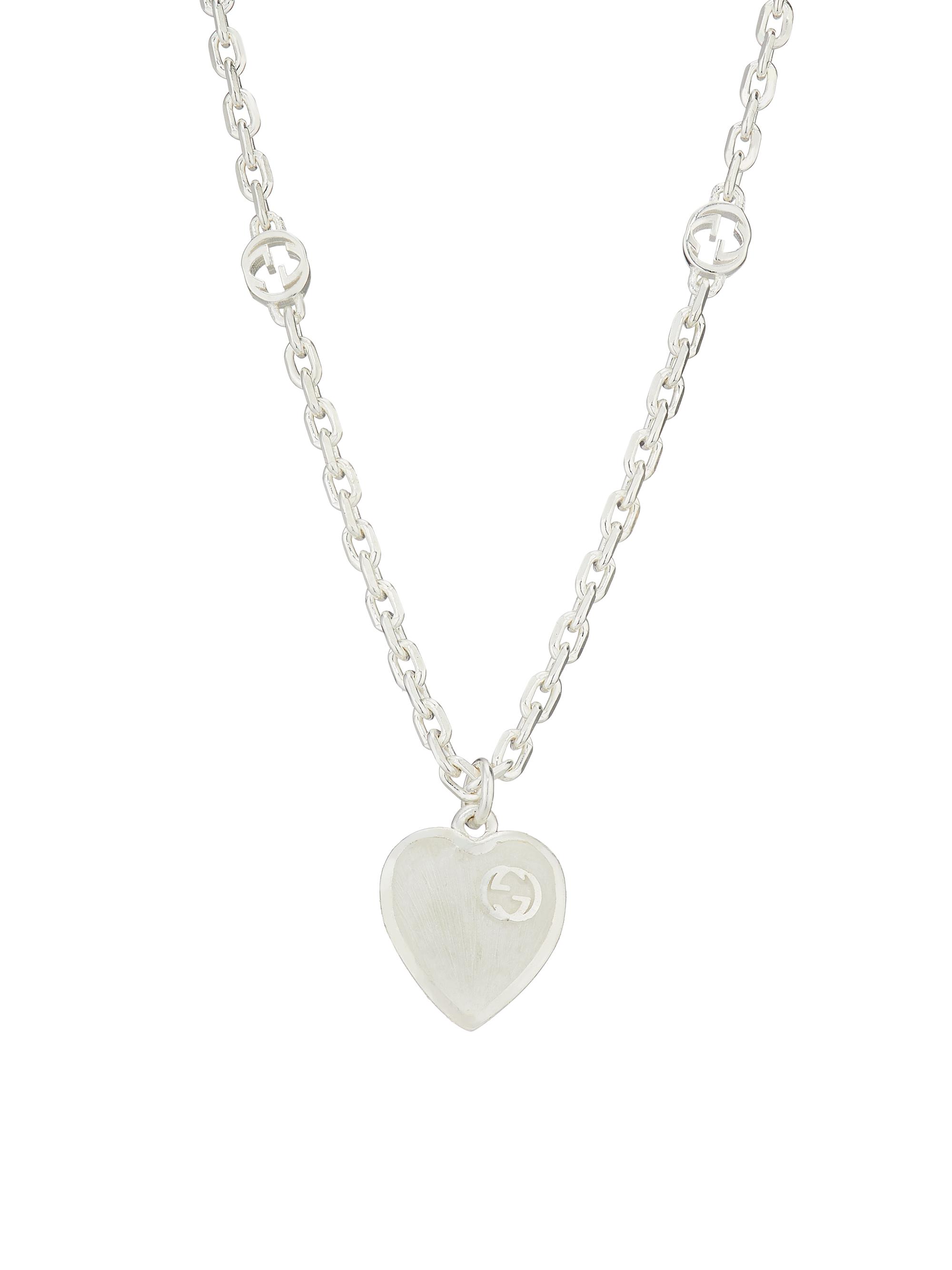 Gucci Women's Sterling Silver GG Heart Pendant Necklace - Silver