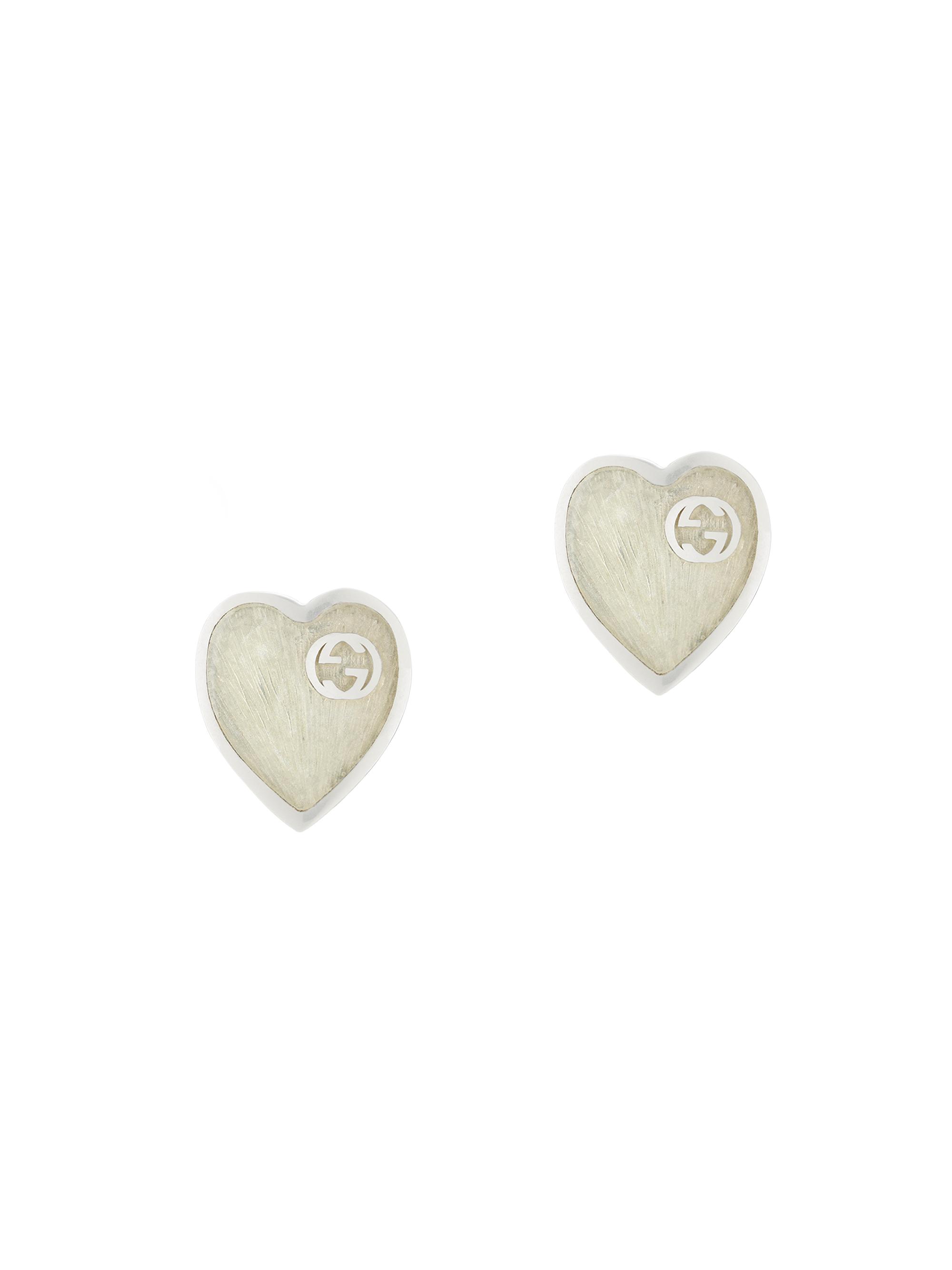 Gucci Women's Sterling Silver Heart GG Stud Earrings - Silver