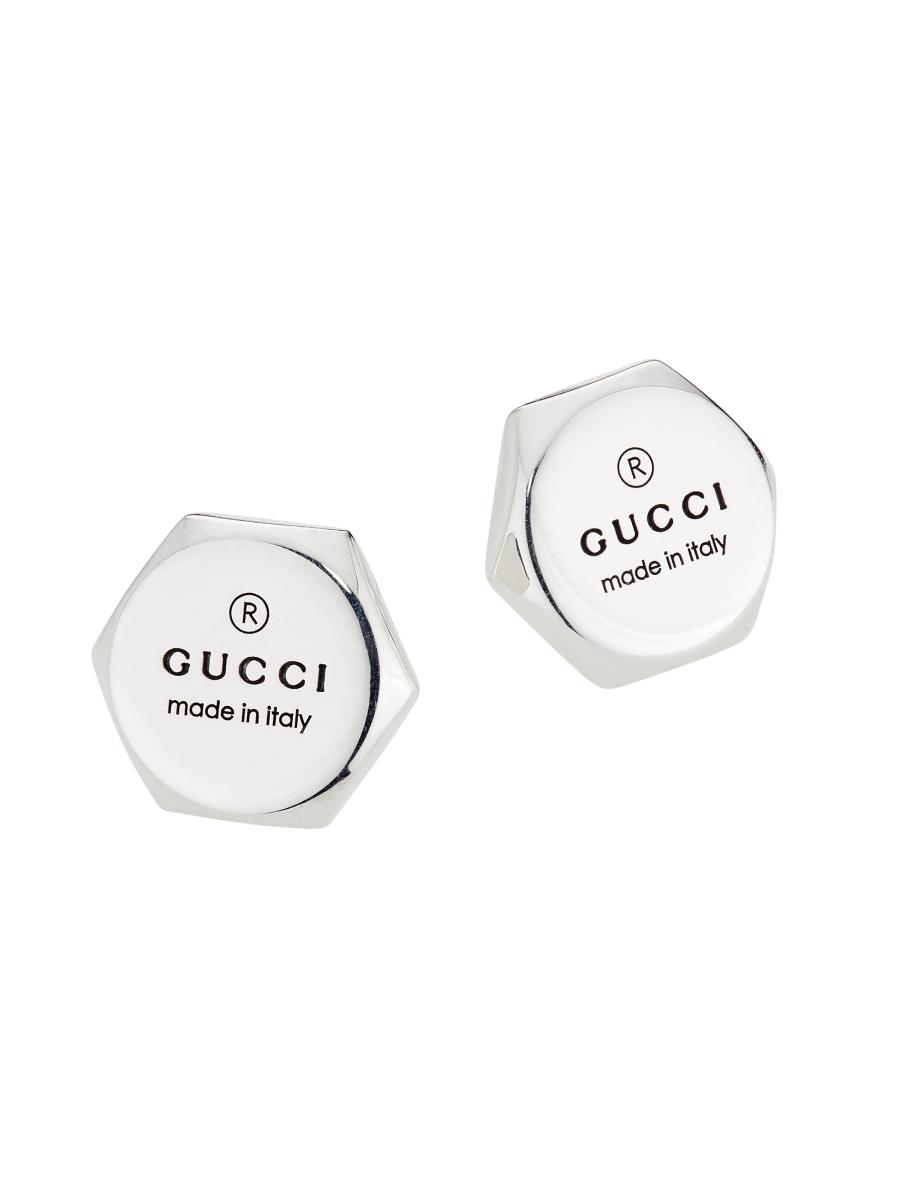 Gucci Logo-Engraved Sterling Silver Stud Earrings | Saks
