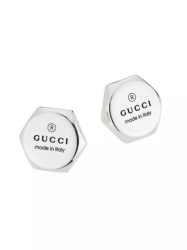 Shop Gucci Logo-Engraved Sterling Silver Stud Earrings