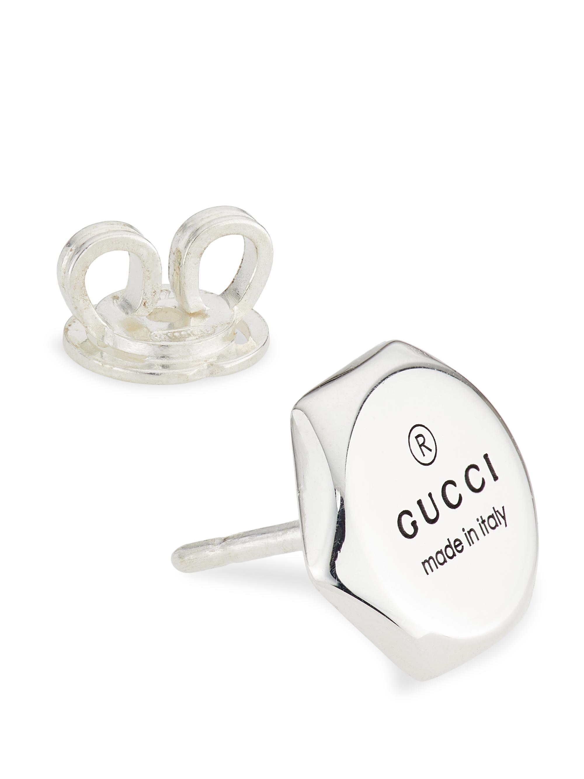 Gucci Logo-Engraved Sterling Silver Stud Earrings | Saks Fifth Avenue