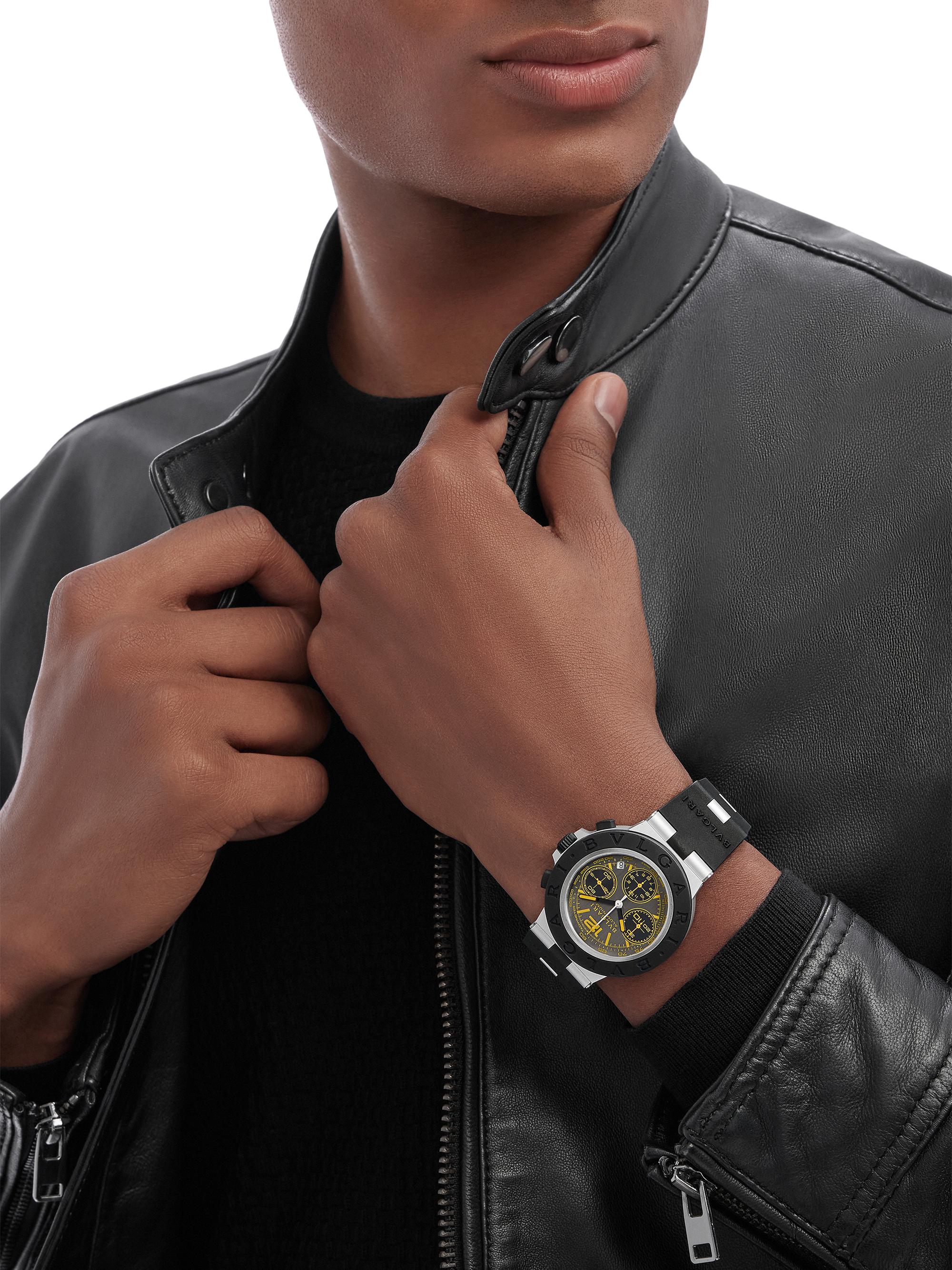 BVLGARI Men's Aluminum  Two-Tone Granulated Chronograph Watch - Black