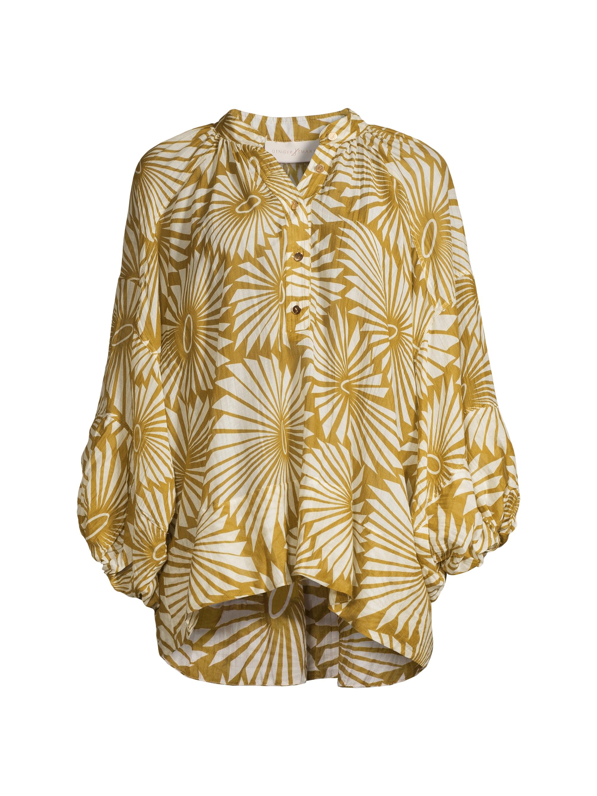 Ginger & Smart Women's Pinwheel Balloon-Sleeve Blouse - Green Pinwheel