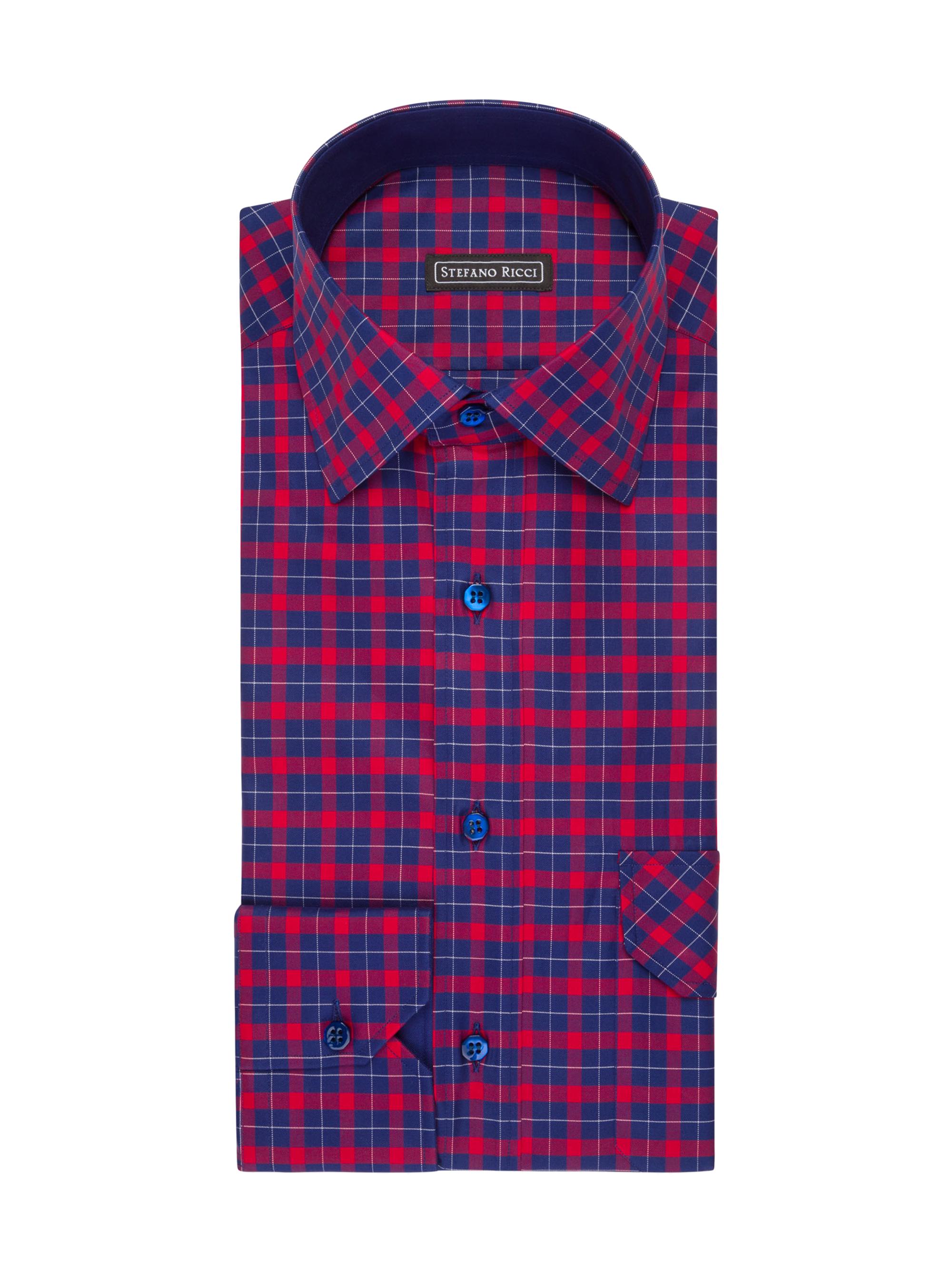 Stefano Ricci Men's Handmade Alba Shirt - Dark Blue And Red