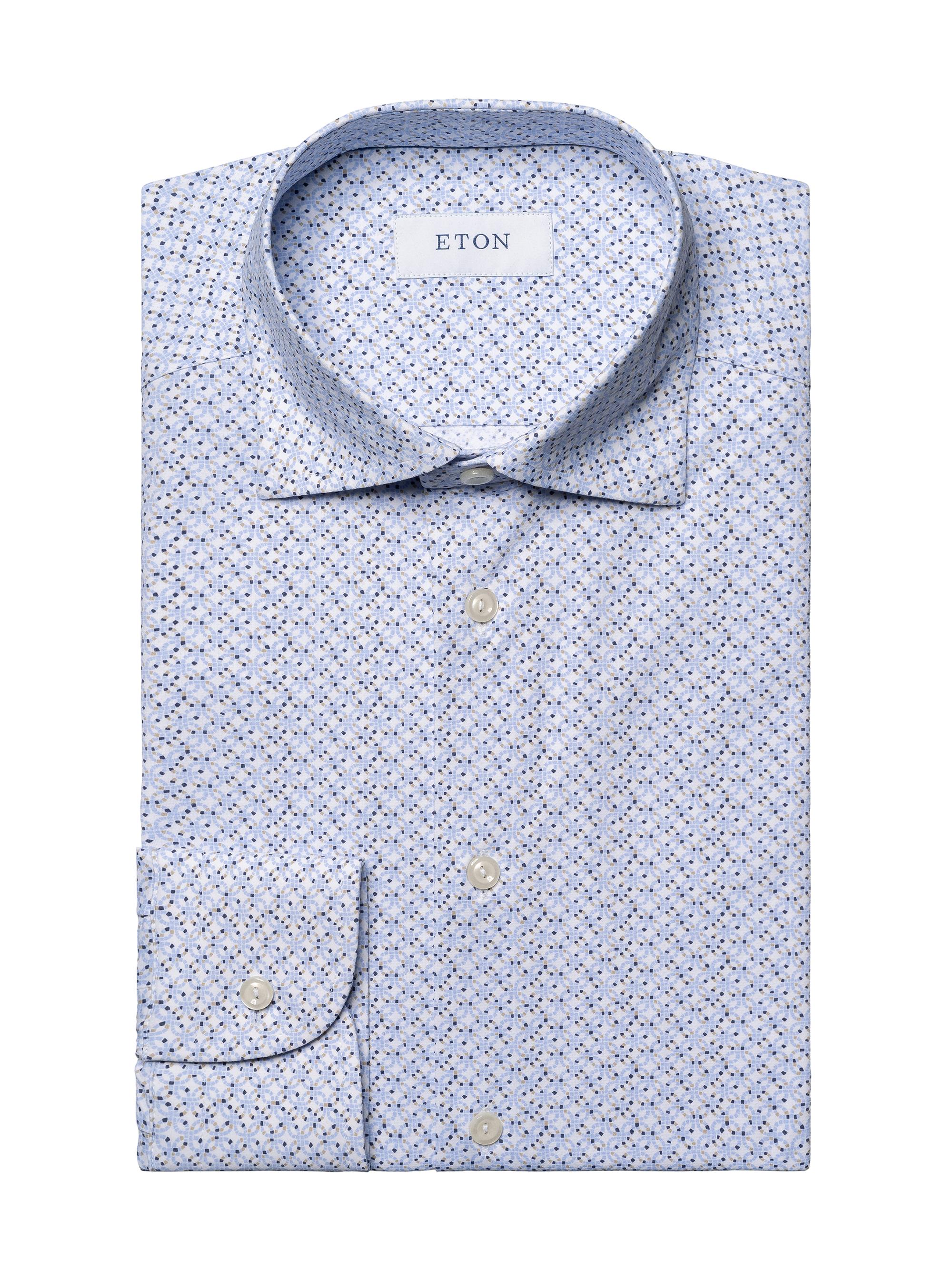 Eton Men's Slim-Fit Geometric Four-Way Stretch Shirt - Dark Blue