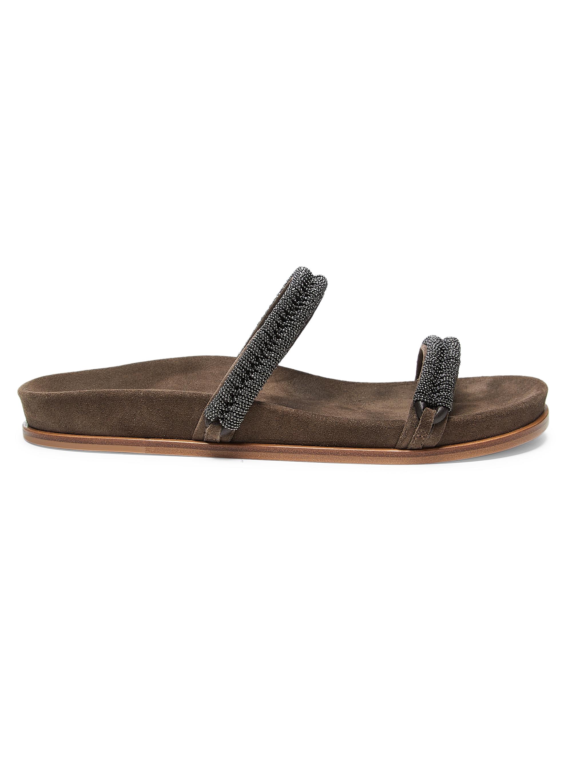 Brunello Cucinelli Monili-Embellished Suede Sandals | Saks Fifth