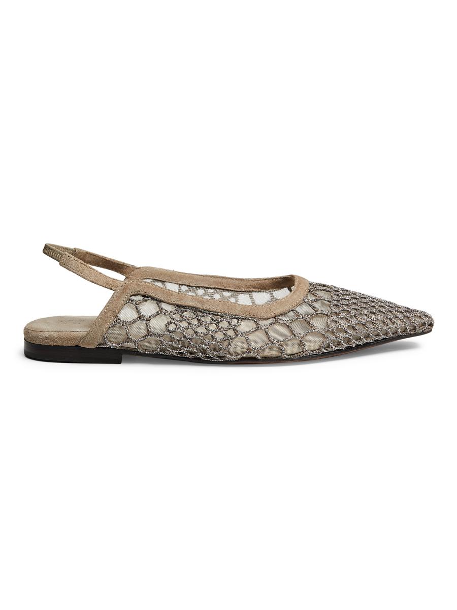 【関税＆送料込み】Brunello Cucinelli Flat Square Pointed B Brunello Cucinelli Monili Mesh Slingback Flats | Saks Fifth
