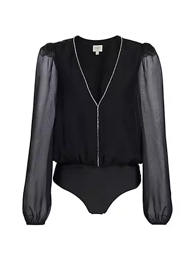 $331 Cami NYC Women's Black Esther Silk-Trim Lace Corset Bodysuit Size  X-Small
