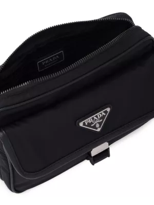 Prada Saffiano enamel triangle logo flap shoulder bag - Black