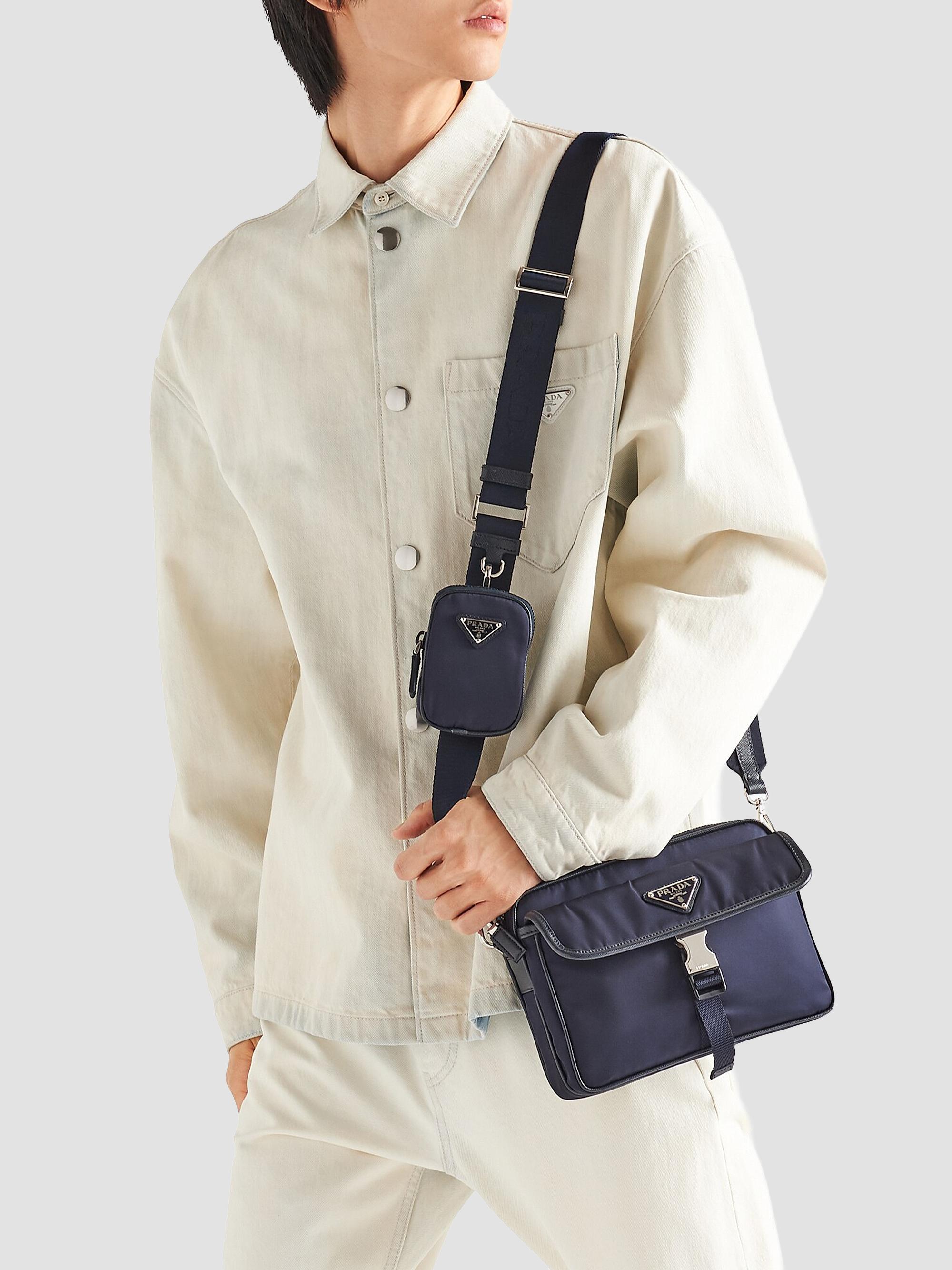 Prada Men's Re-Nylon And Saffiano Leather Shoulder Bag - Blue | Thumbnail 7