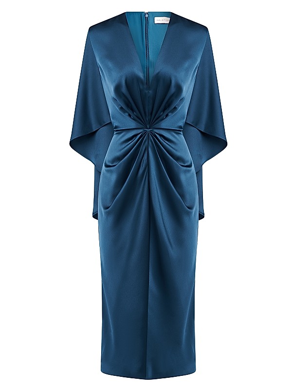 cape midi dress Burgundy Pleated PinkBlush exuding modern glamour Cape Sleeve Belted Midi Dress