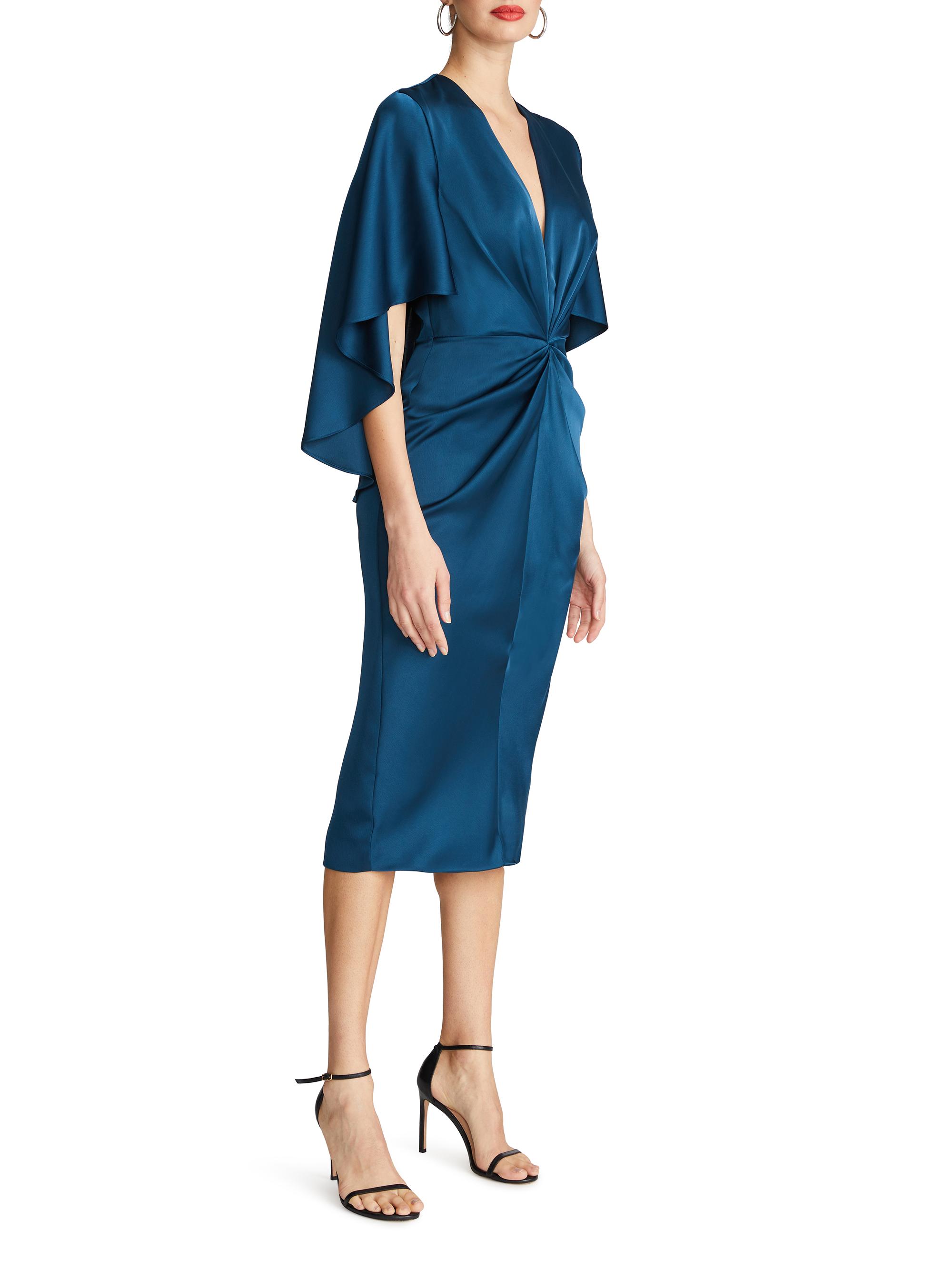 Halston Tomi Satin V-Neck Cape Midi-Dress | Saks Fifth Avenue