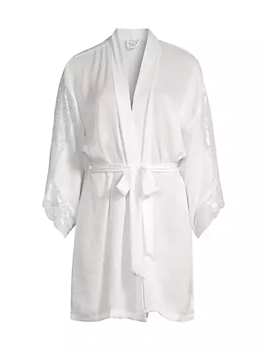 Silver Floral Lace Satin Robe