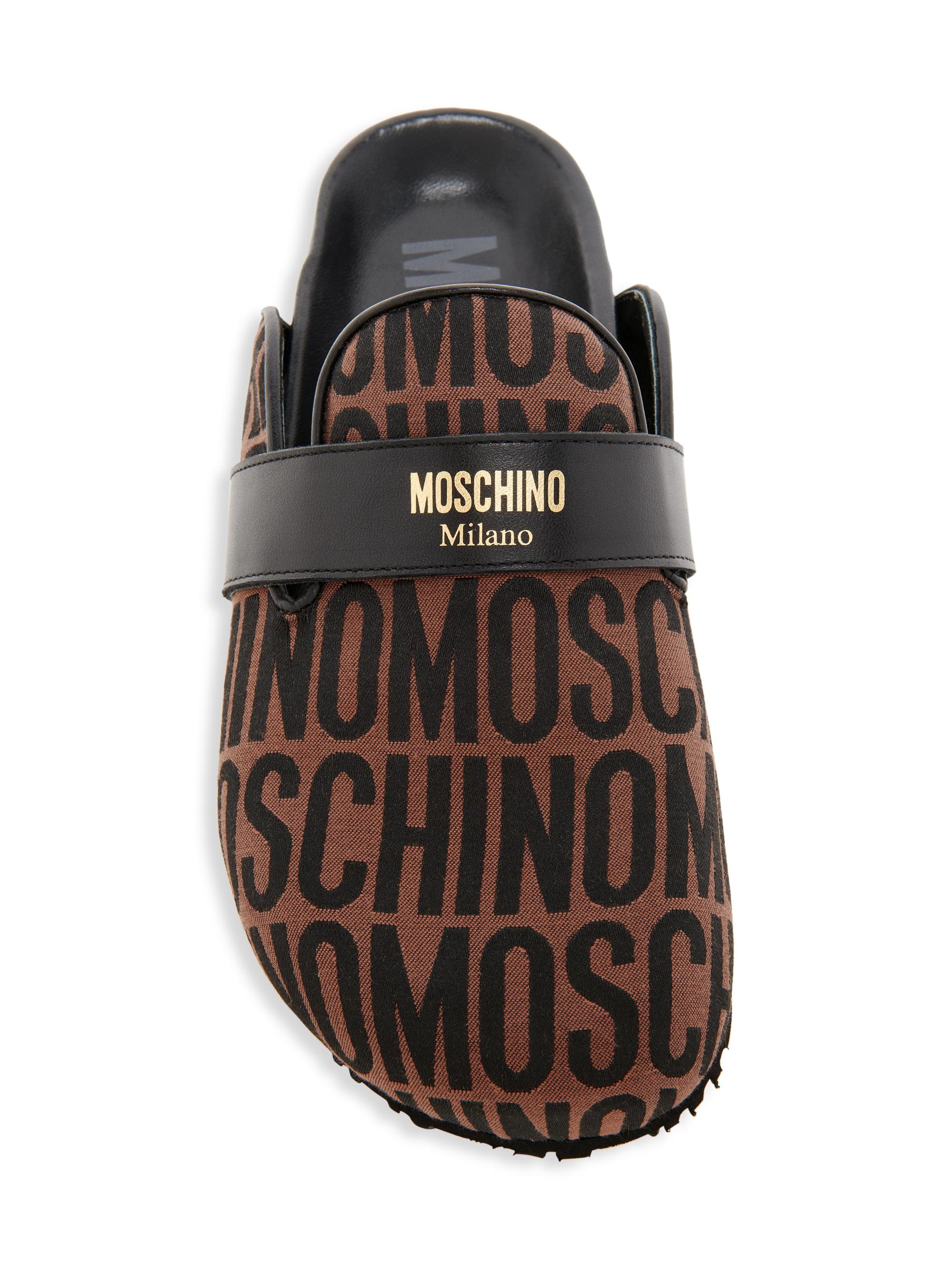 Shop Moschino Logo Jacquard Leather-Trimmed Mules | Saks Fifth Avenue